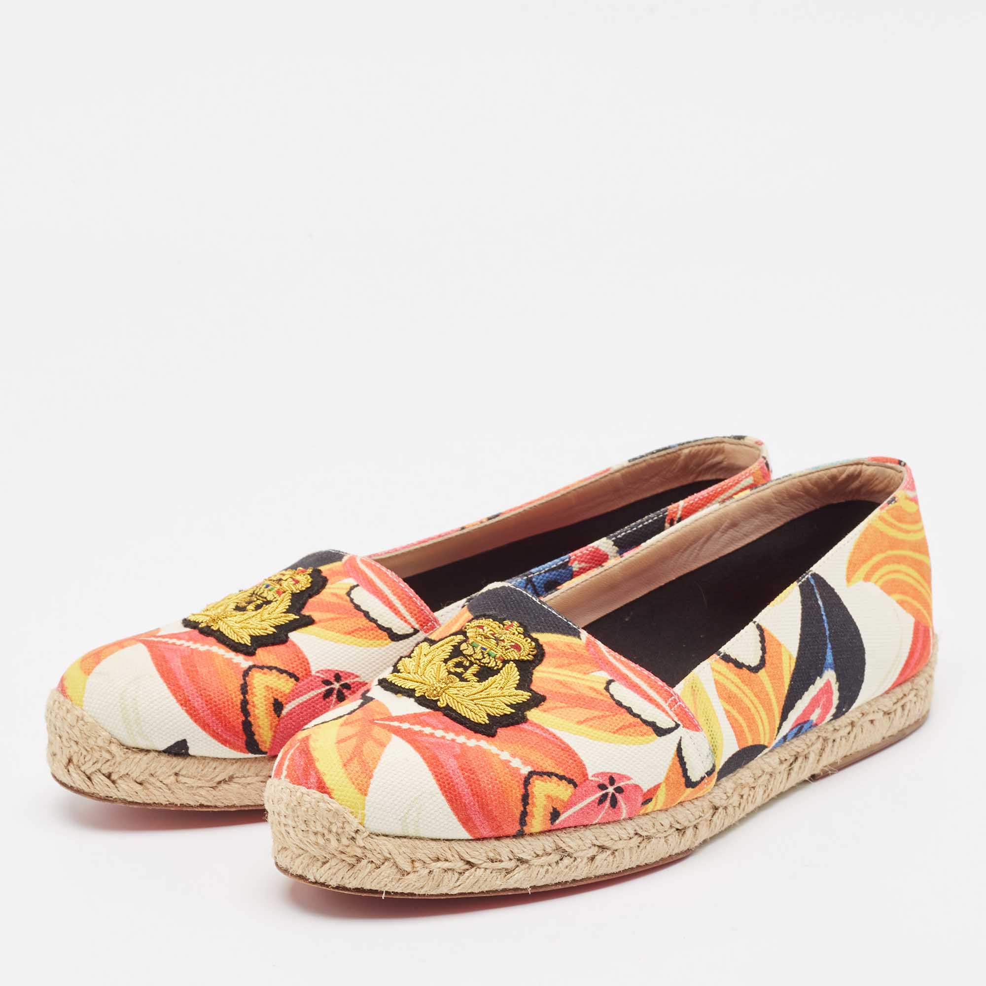 Christian Louboutin Multicolor Printed Canvas Espadrille Loafers Size 41