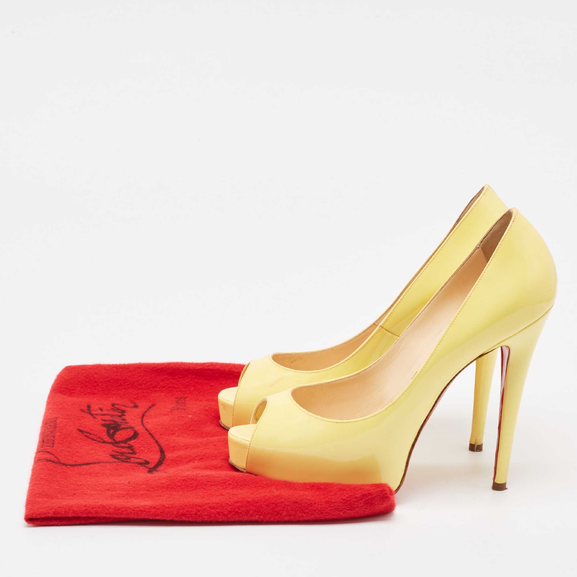 Christian Louboutin Yellow Patent Leather Very Prive Pumps Size 37.5