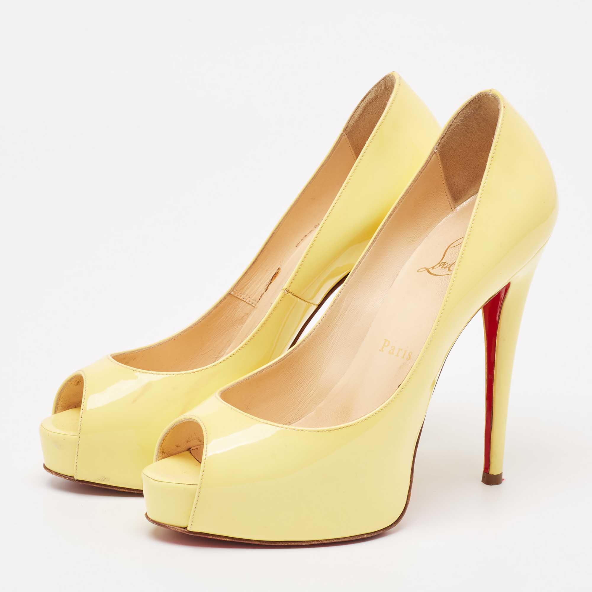 Christian Louboutin Yellow Patent Leather Very Prive Pumps Size 37.5