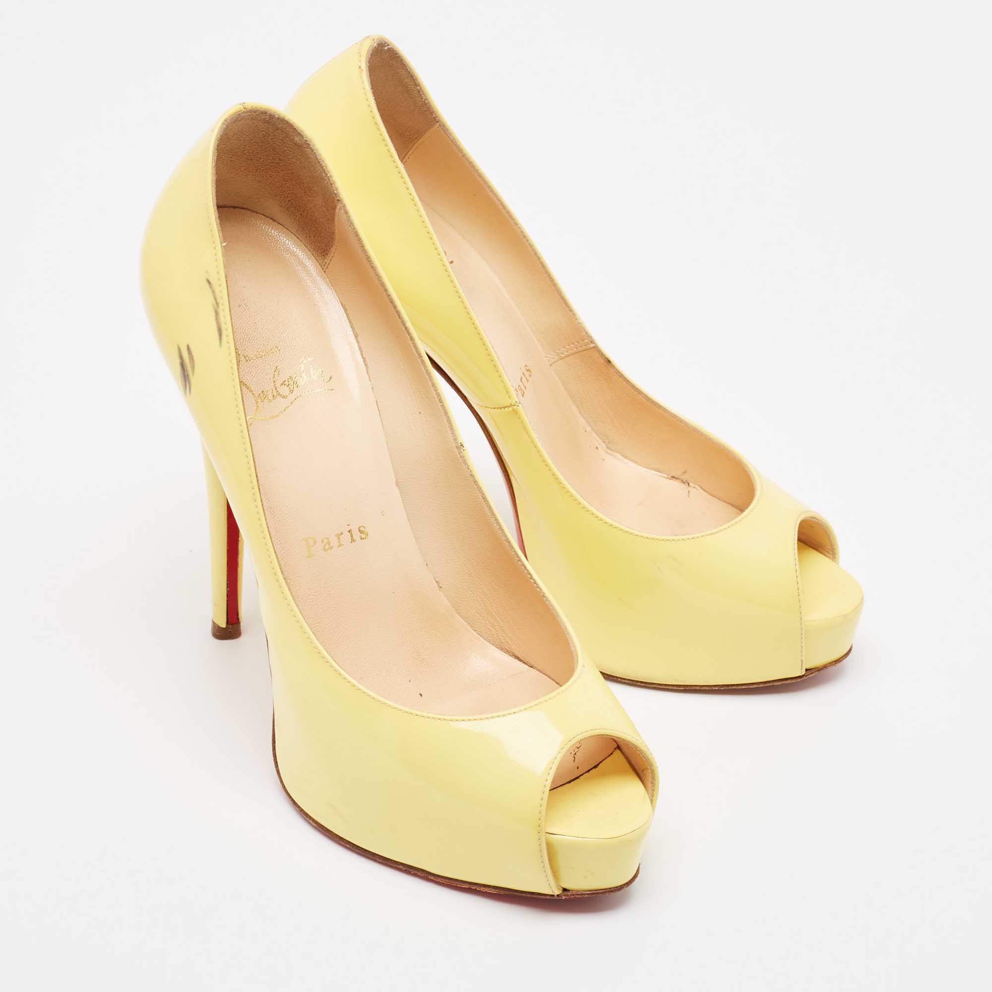 Christian Louboutin Yellow Patent Leather Very Prive Pumps Size 37.5