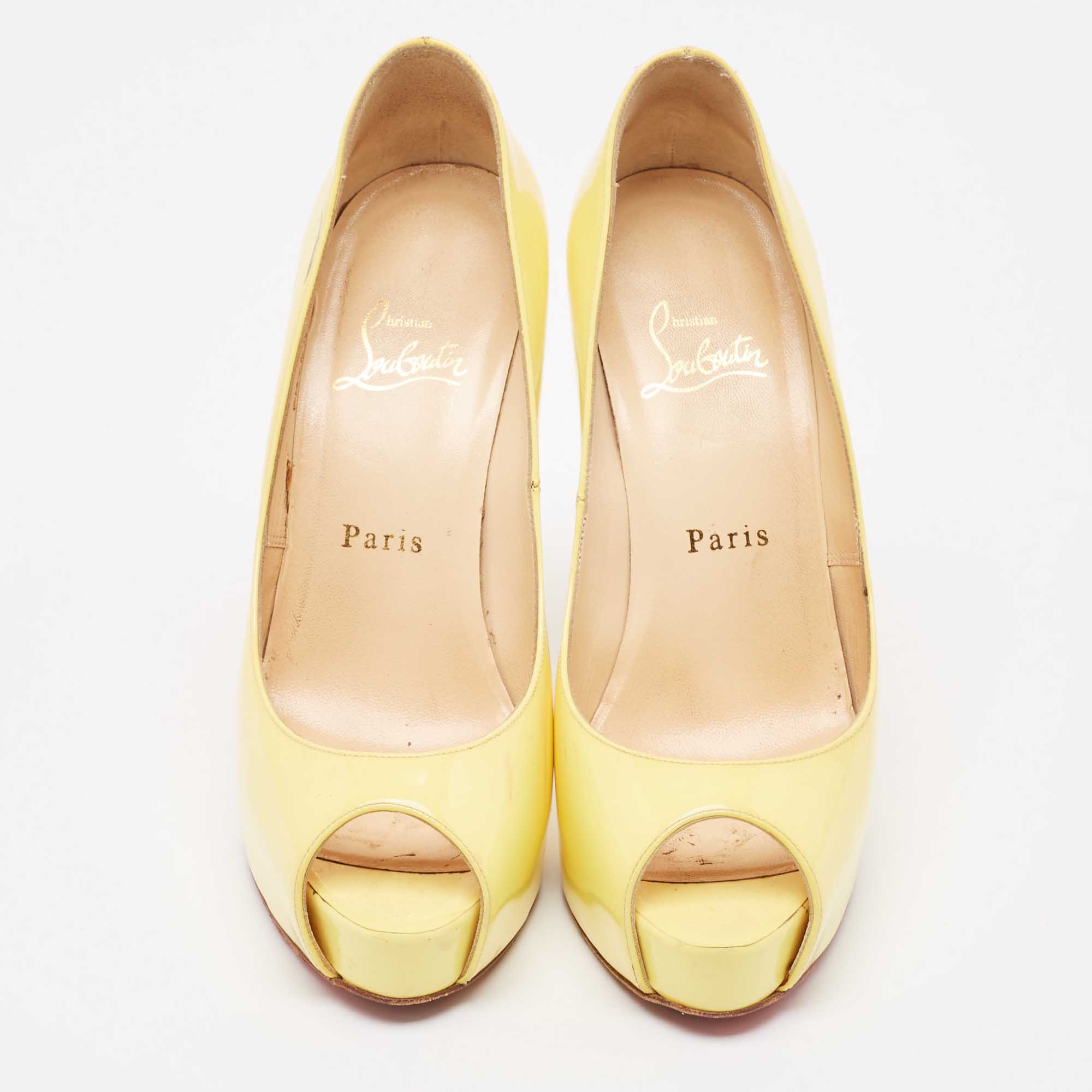 Christian Louboutin Yellow Patent Leather Very Prive Pumps Size 37.5