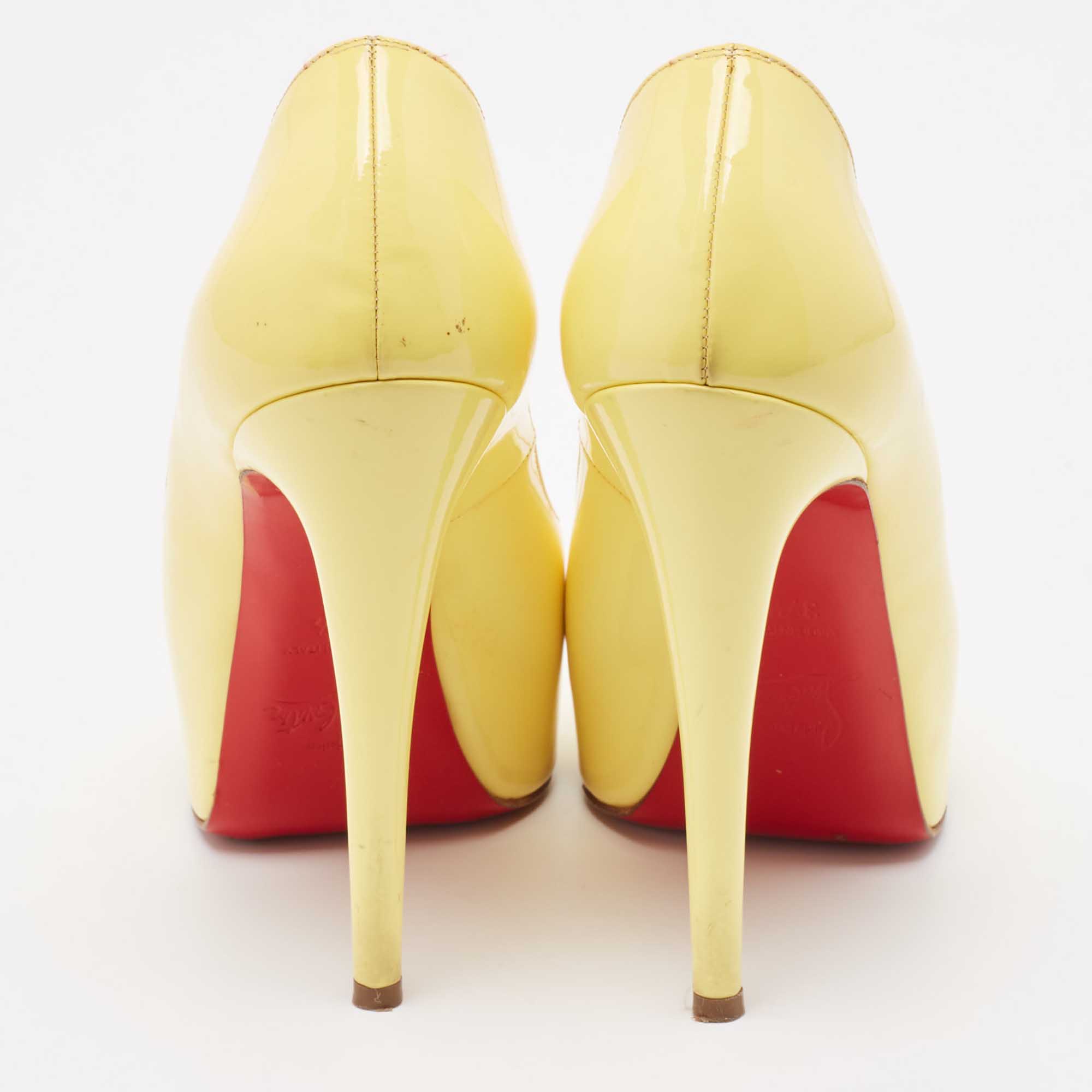 Christian Louboutin Yellow Patent Leather Very Prive Pumps Size 37.5