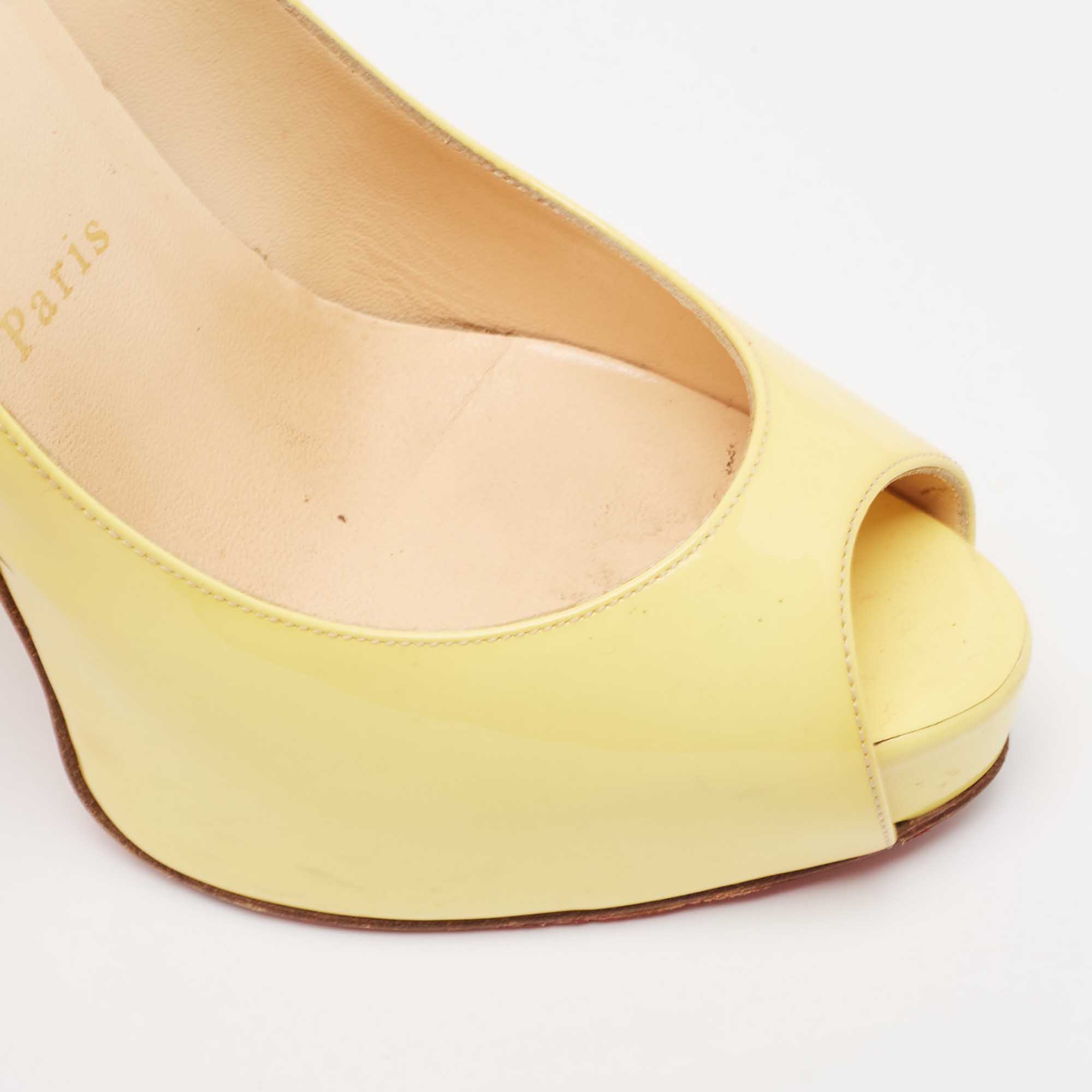 Christian Louboutin Yellow Patent Leather Very Prive Pumps Size 37.5