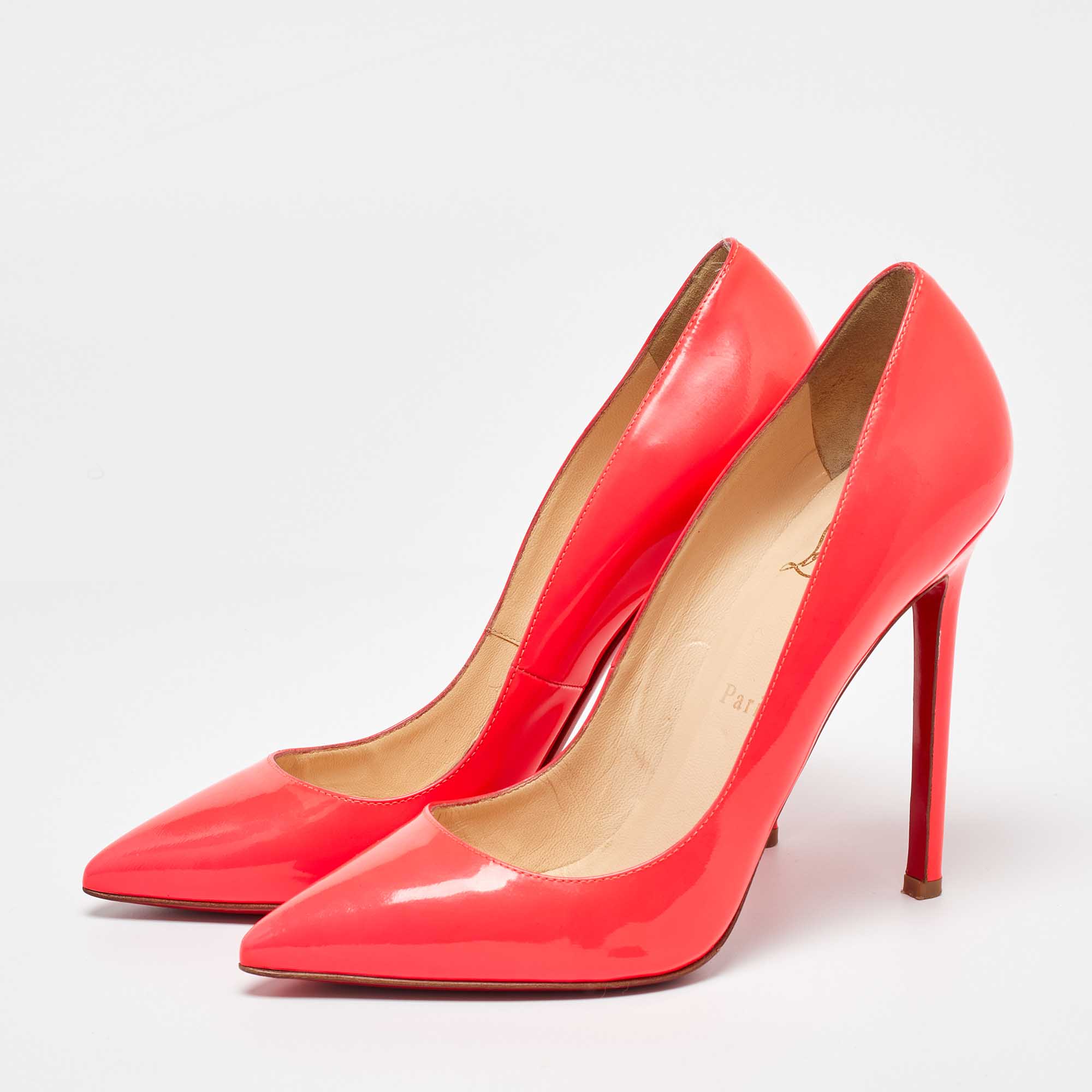 Christian Louboutin Pink Patent Leather So Kate Pointed Toe Pumps Size 37.5