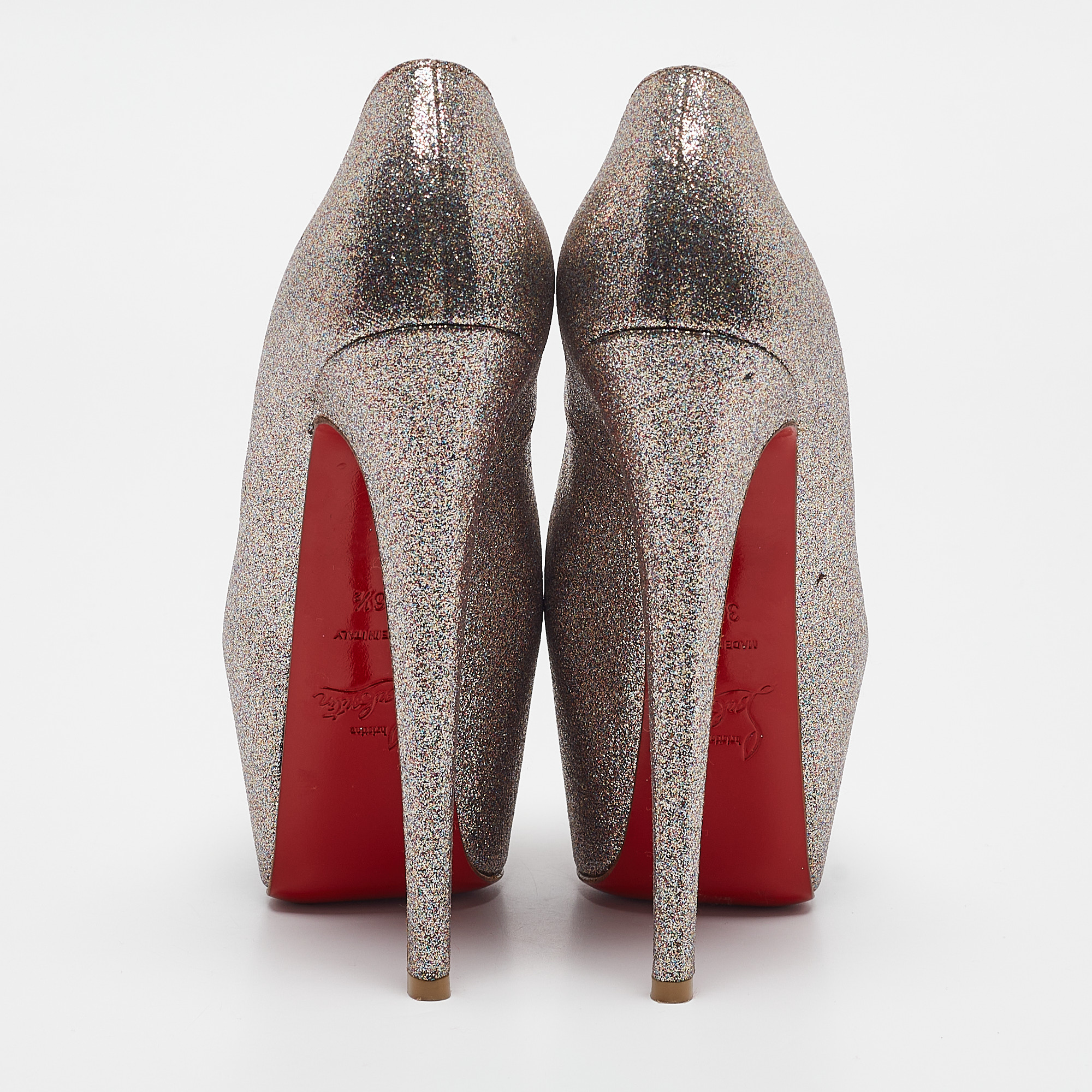 Christian Louboutin Gold Glitter Highness Peep Toe Platform Pumps Size 36.5