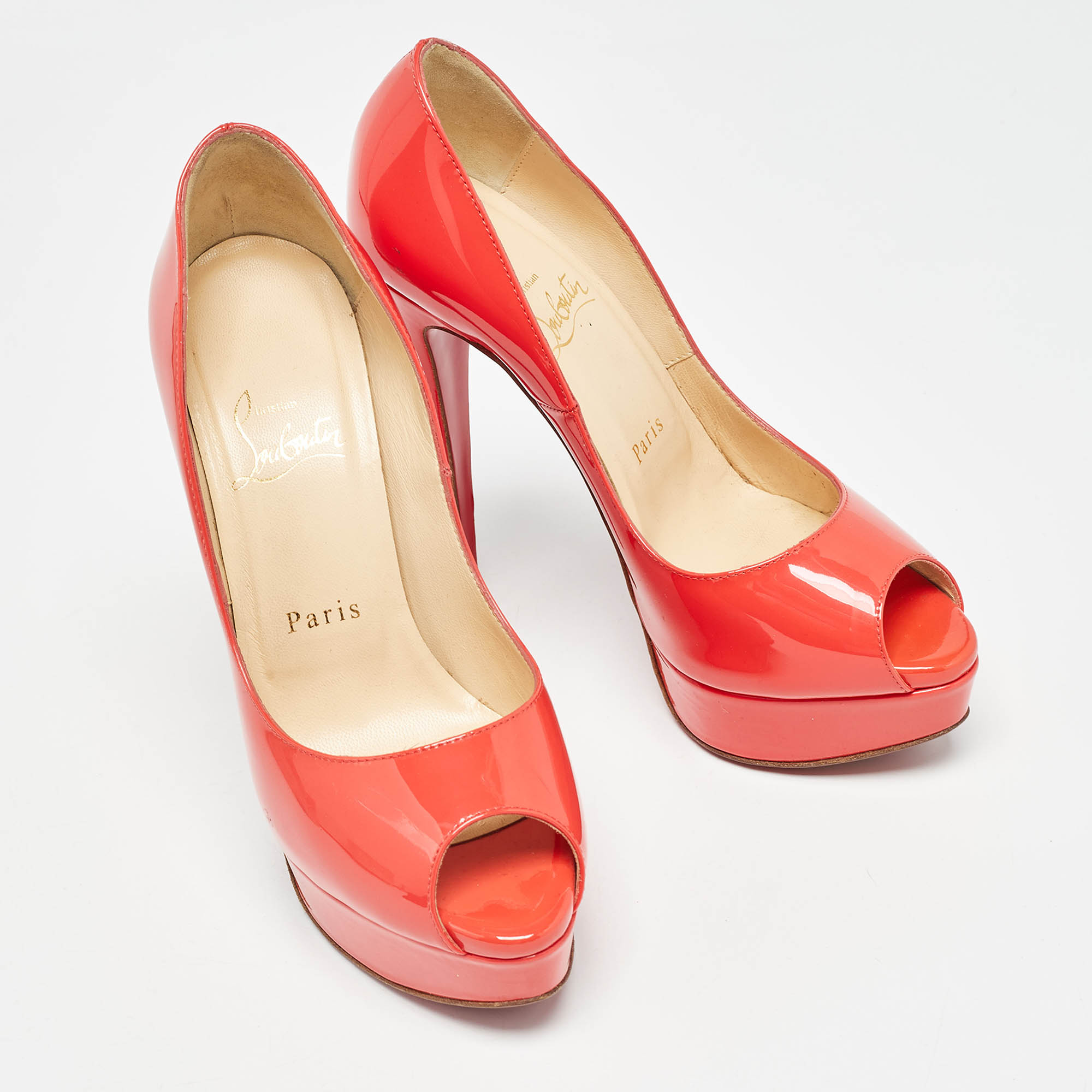 Christian Louboutin Pink Patent Lady Peep Pumps Size 36.5