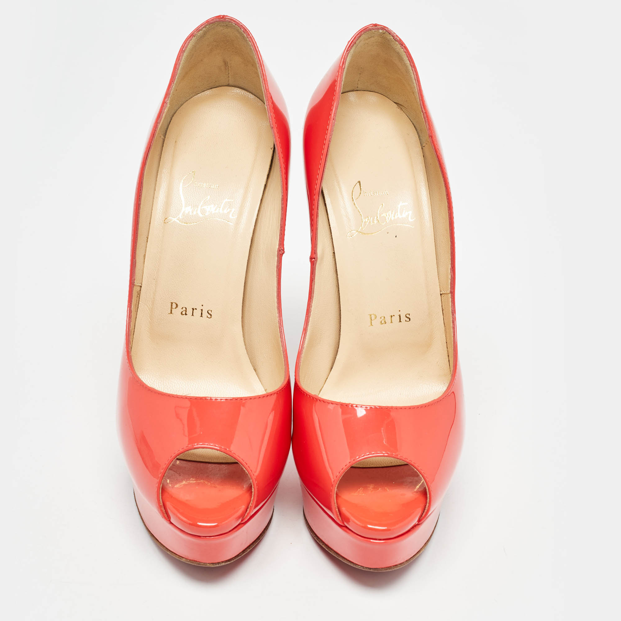 Christian Louboutin Pink Patent Lady Peep Pumps Size 36.5