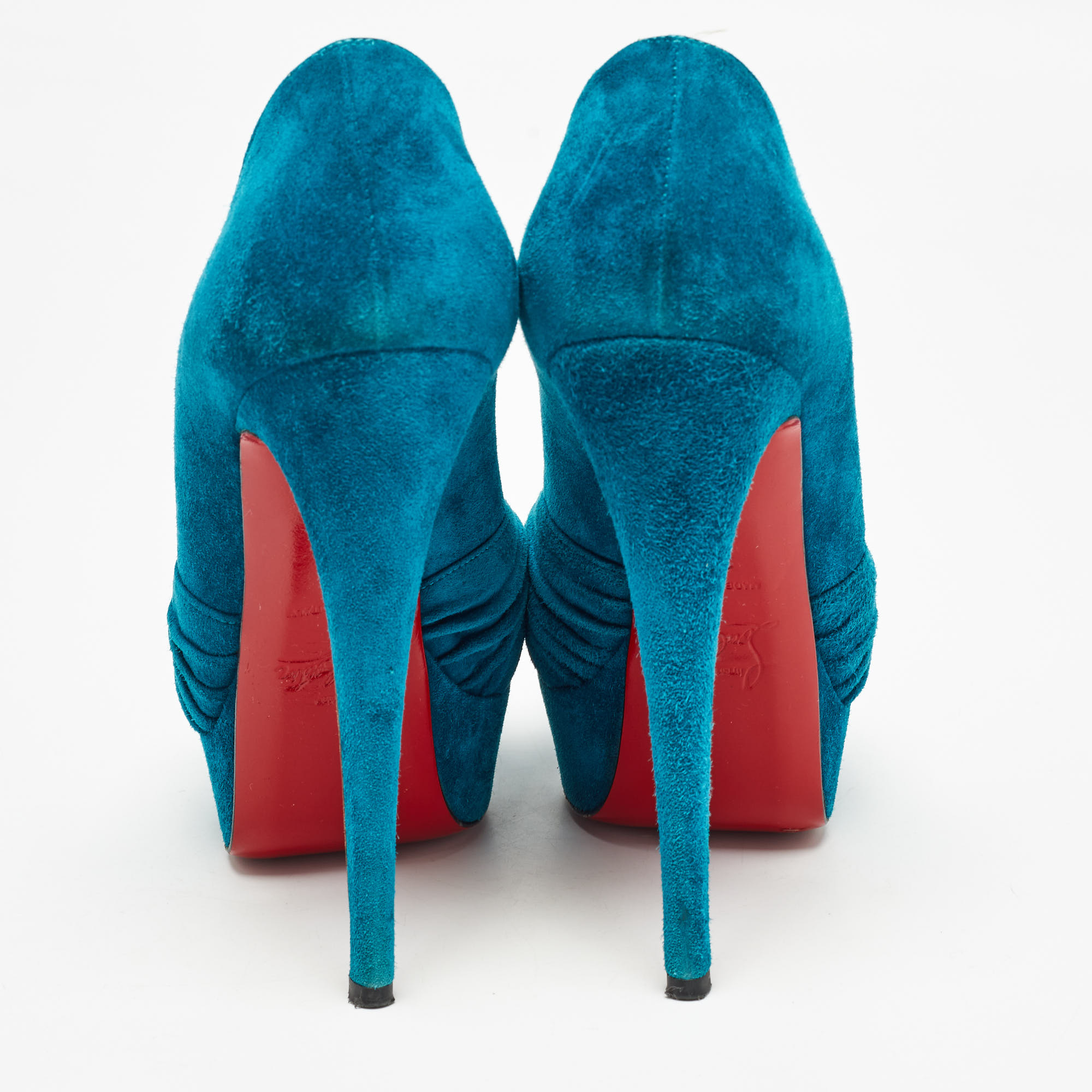 Christian Louboutin Blue Suede Aborina Peep Toe Pumps Size 36