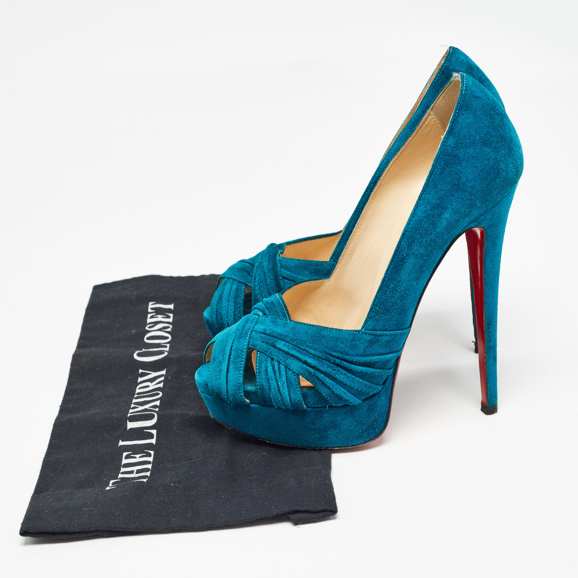 Christian Louboutin Blue Suede Aborina Peep Toe Pumps Size 36