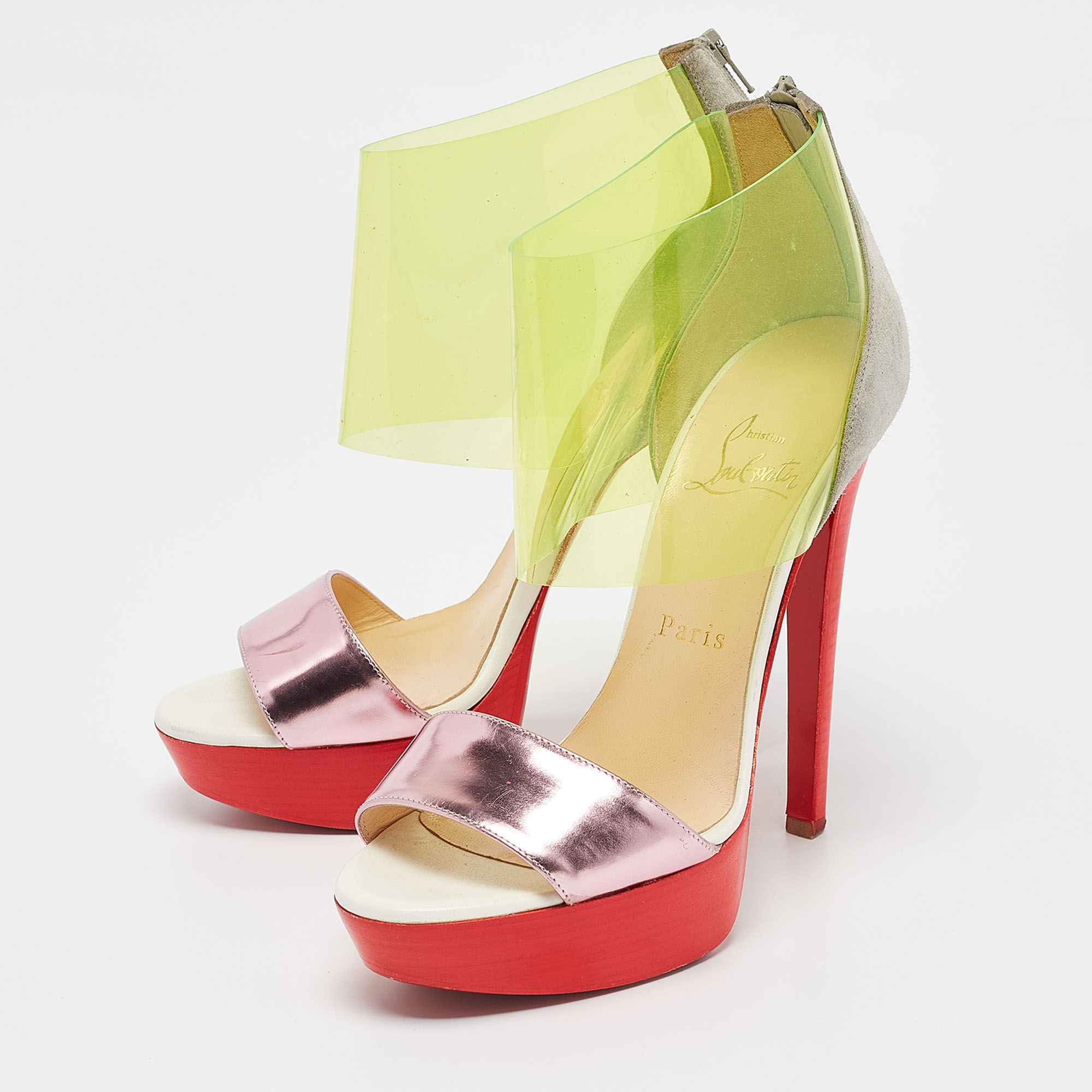 Christian Louboutin Tricolor Leather And PVC Dufoura Platform Sandals Size 36.5