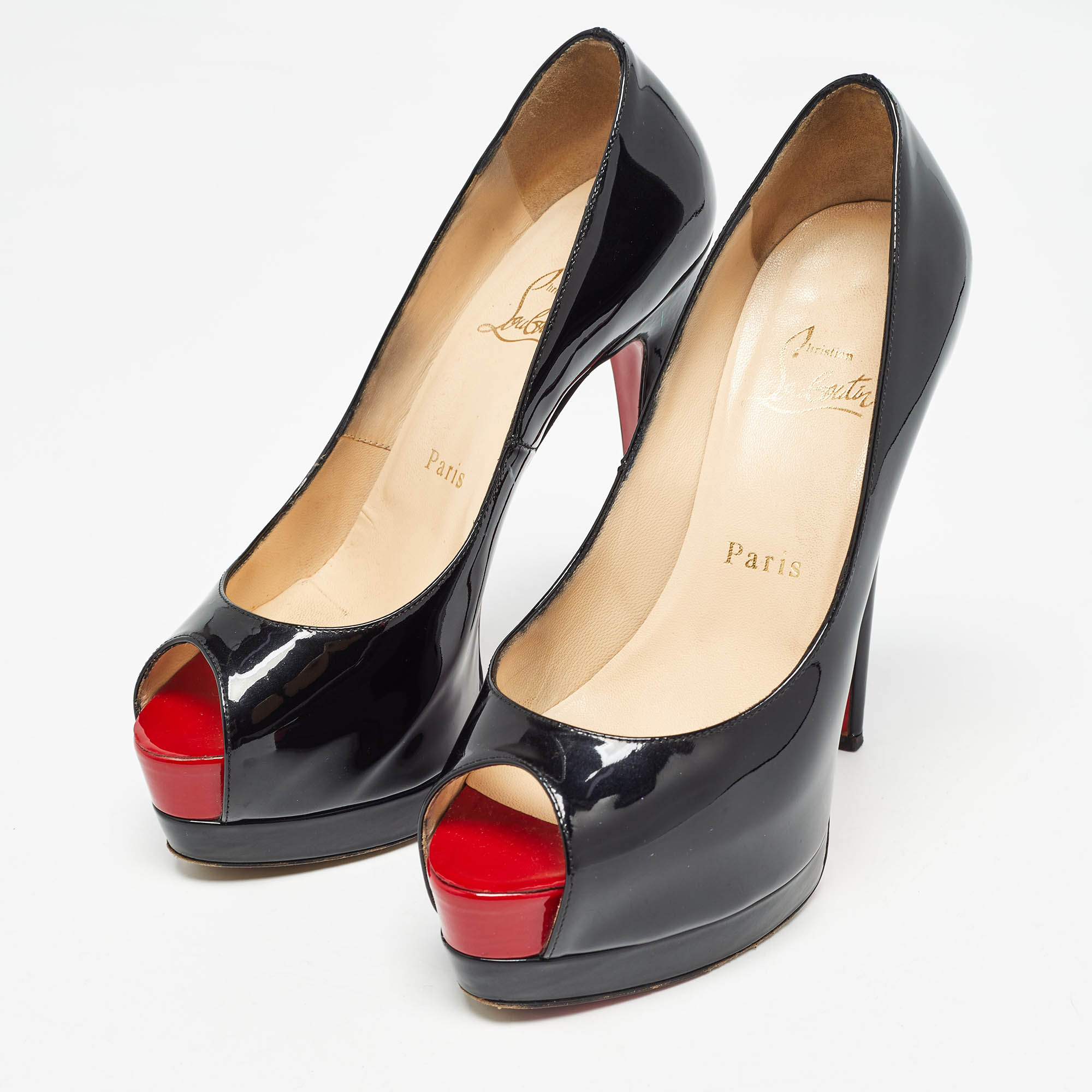 Christian Louboutin Black Patent Leather Altadama Pumps Size 36.5