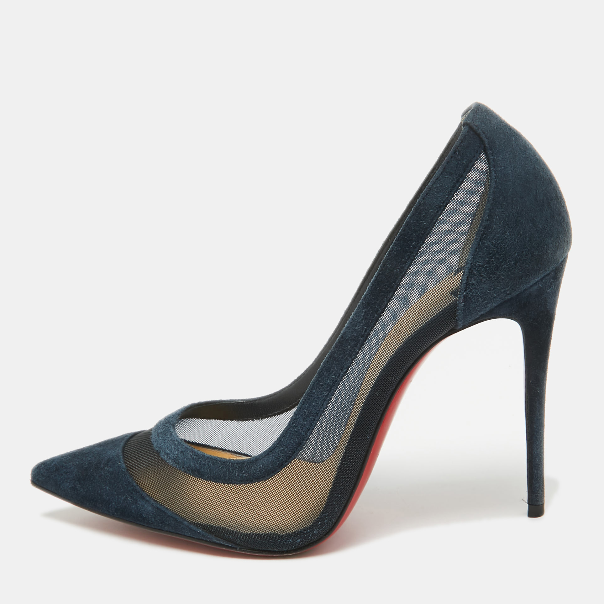 Christian Louboutin Navy Blue Suede And Mesh Galativi Pumps Size 35.5