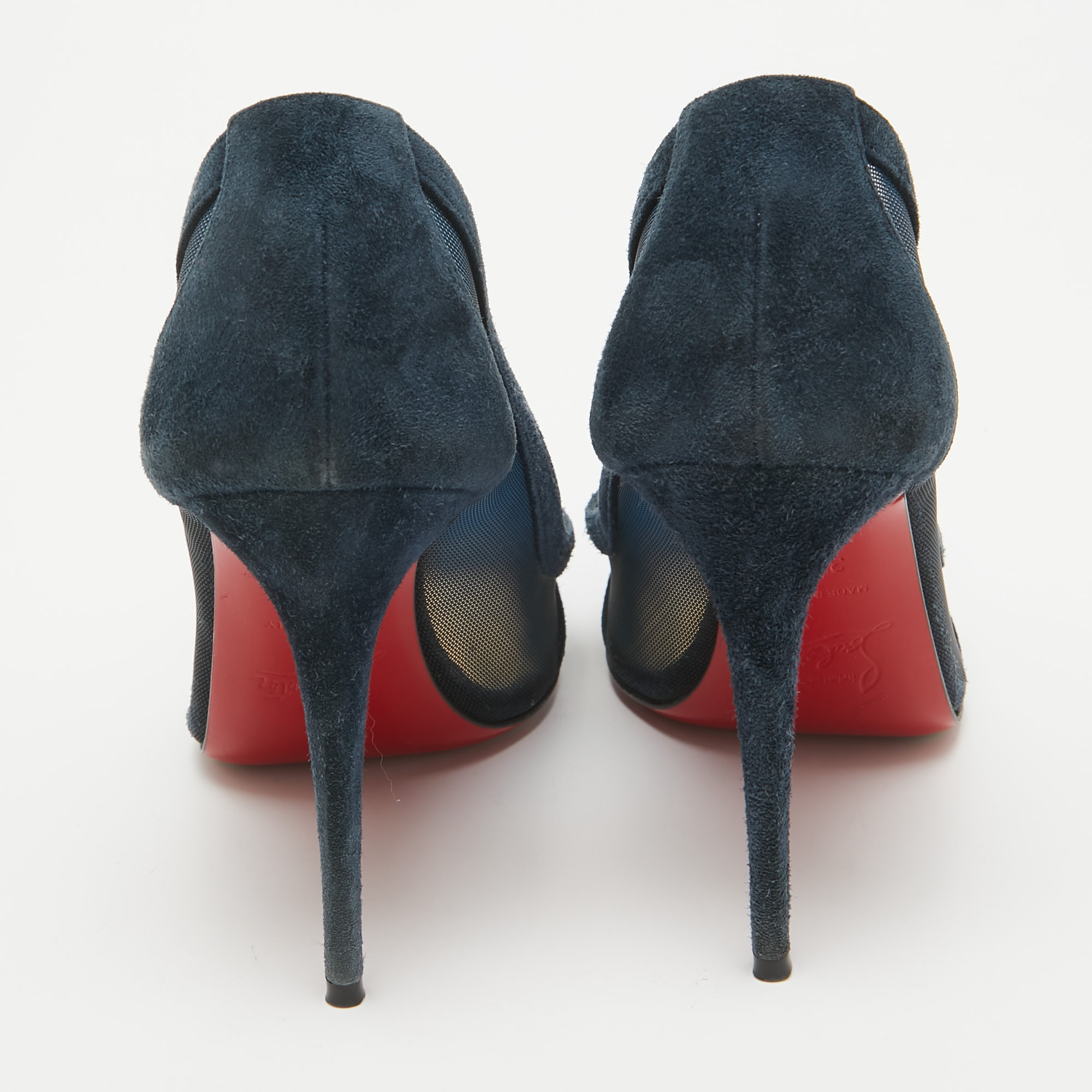 Christian Louboutin Navy Blue Suede And Mesh Galativi Pumps Size 35.5