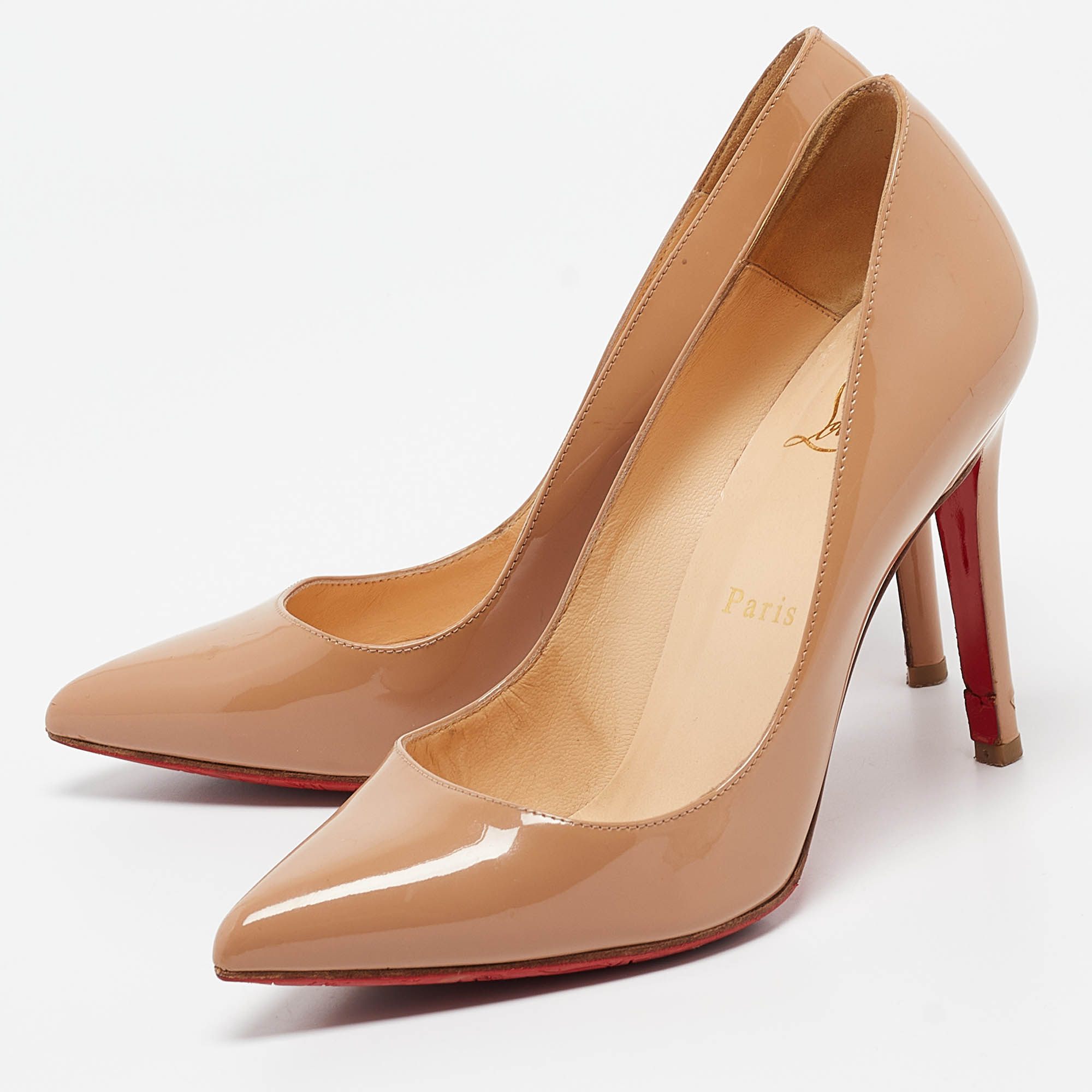 Christian Louboutin Beige Patent Leather Pigalle Pumps Size 36