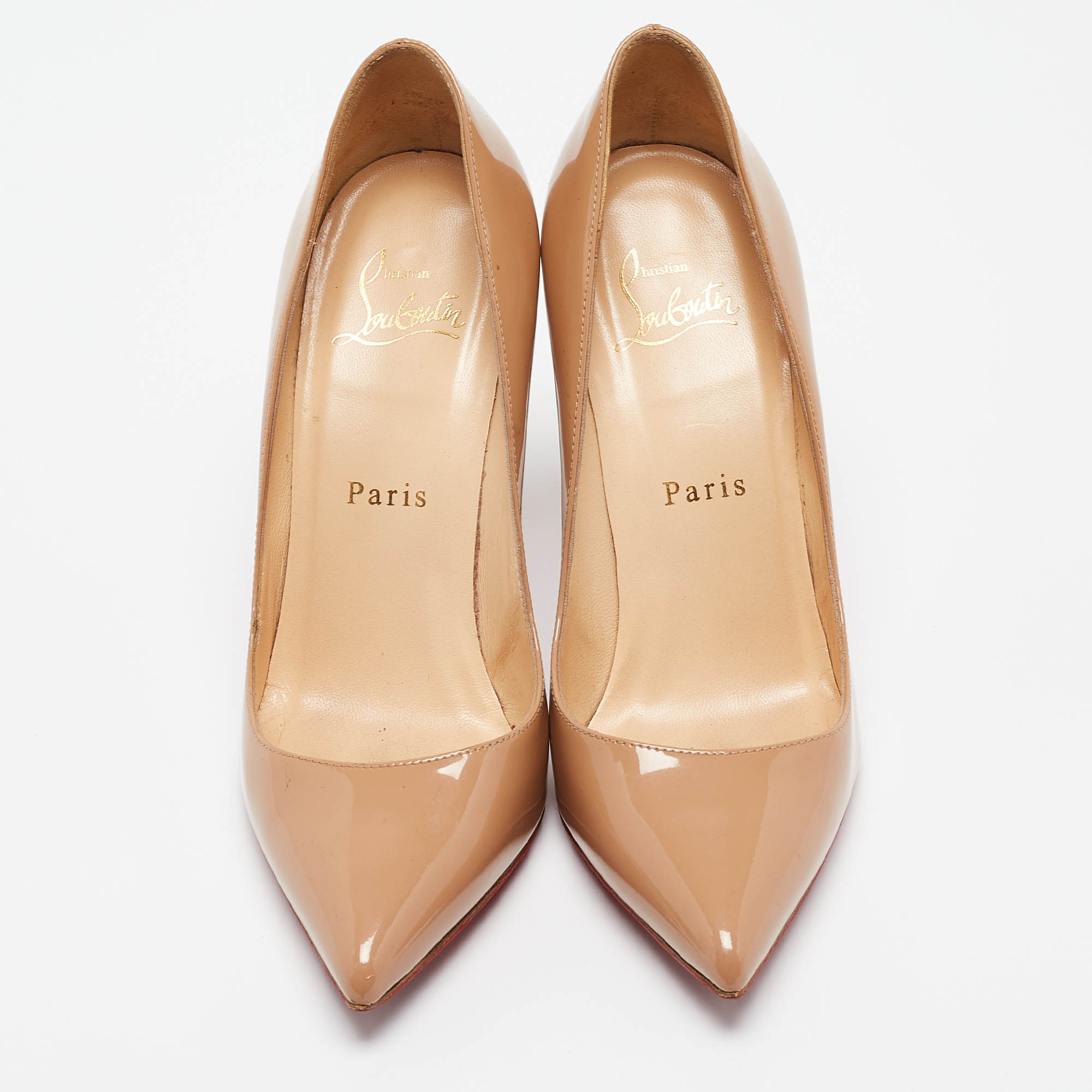 Christian Louboutin Beige Patent Leather Pigalle Pumps Size 36