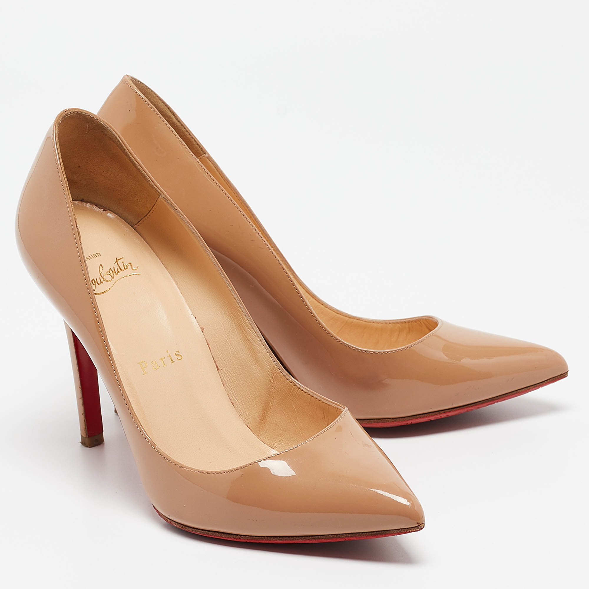 Christian Louboutin Beige Patent Leather Pigalle Pumps Size 36