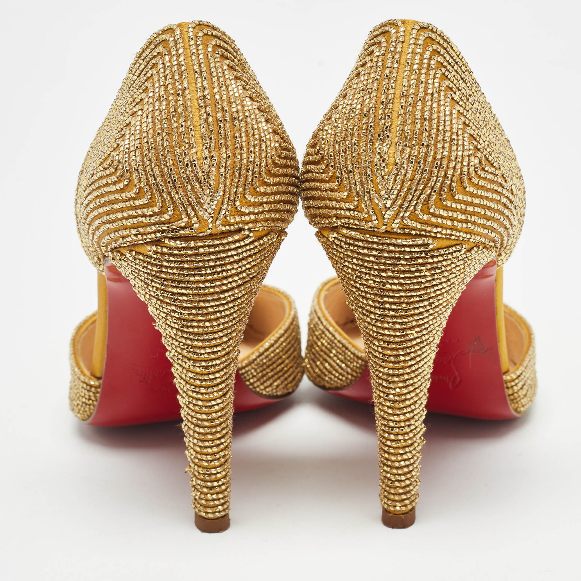 Christian Louboutin Gold Embellished Satin Labyrinth D'orsay Pumps Size 38