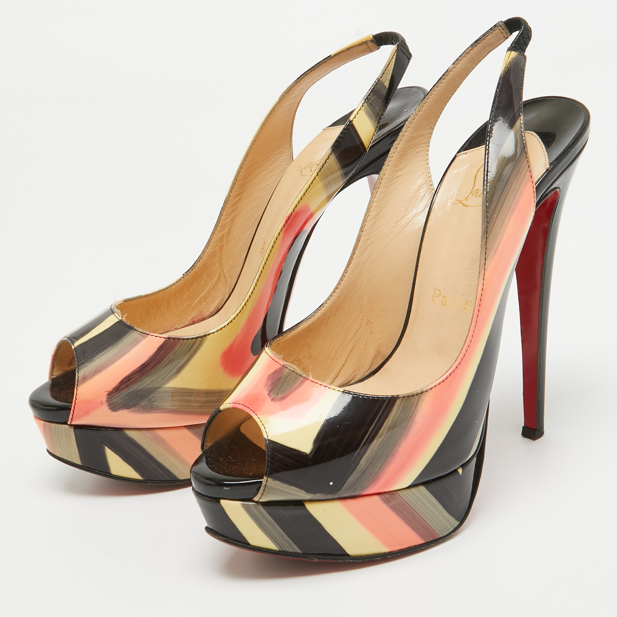 Christian Louboutin Multicolor Lady Peep Sling Pumps Size 36.5