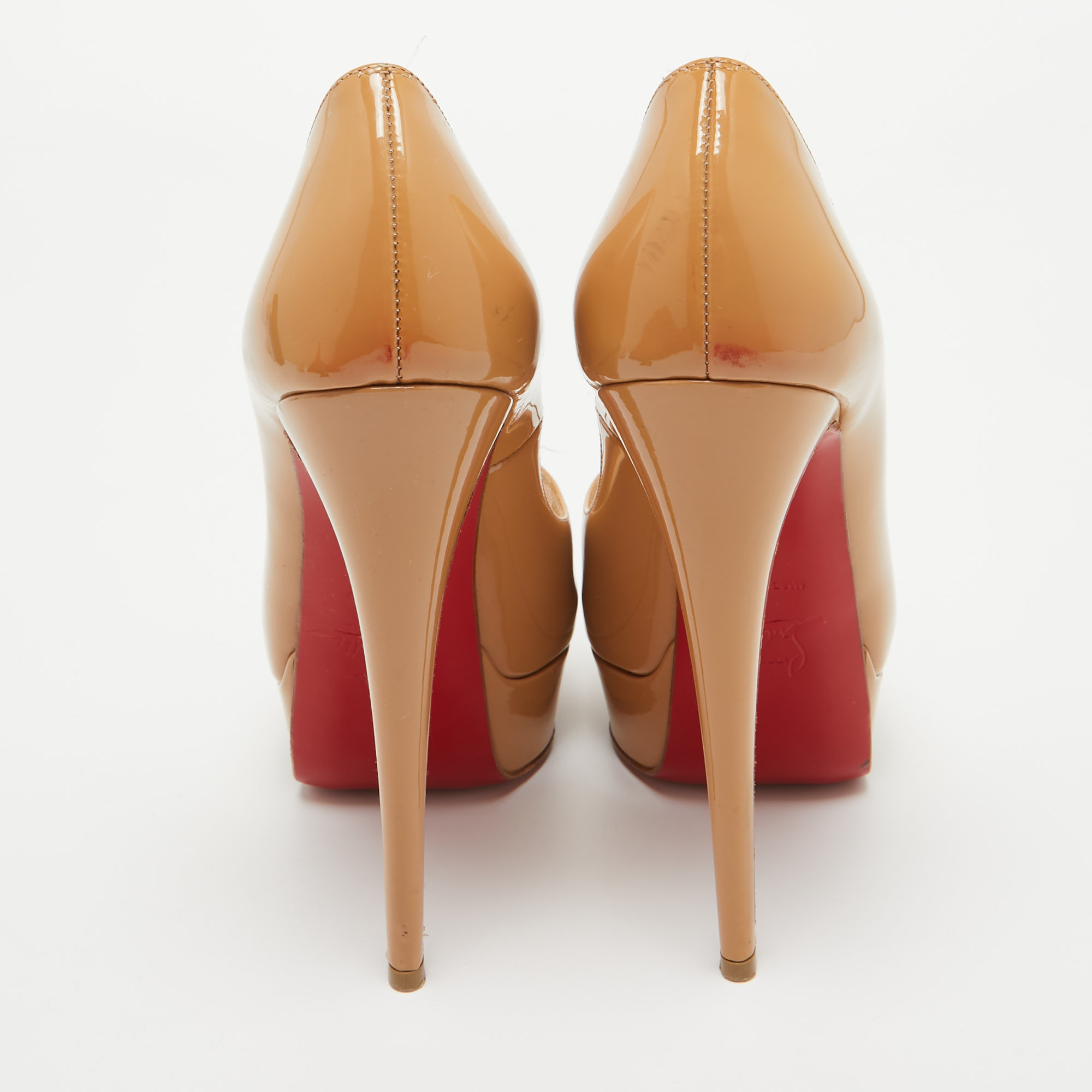 Christian Louboutin Beige Patent Leather Lady Peep Pumps Size 37