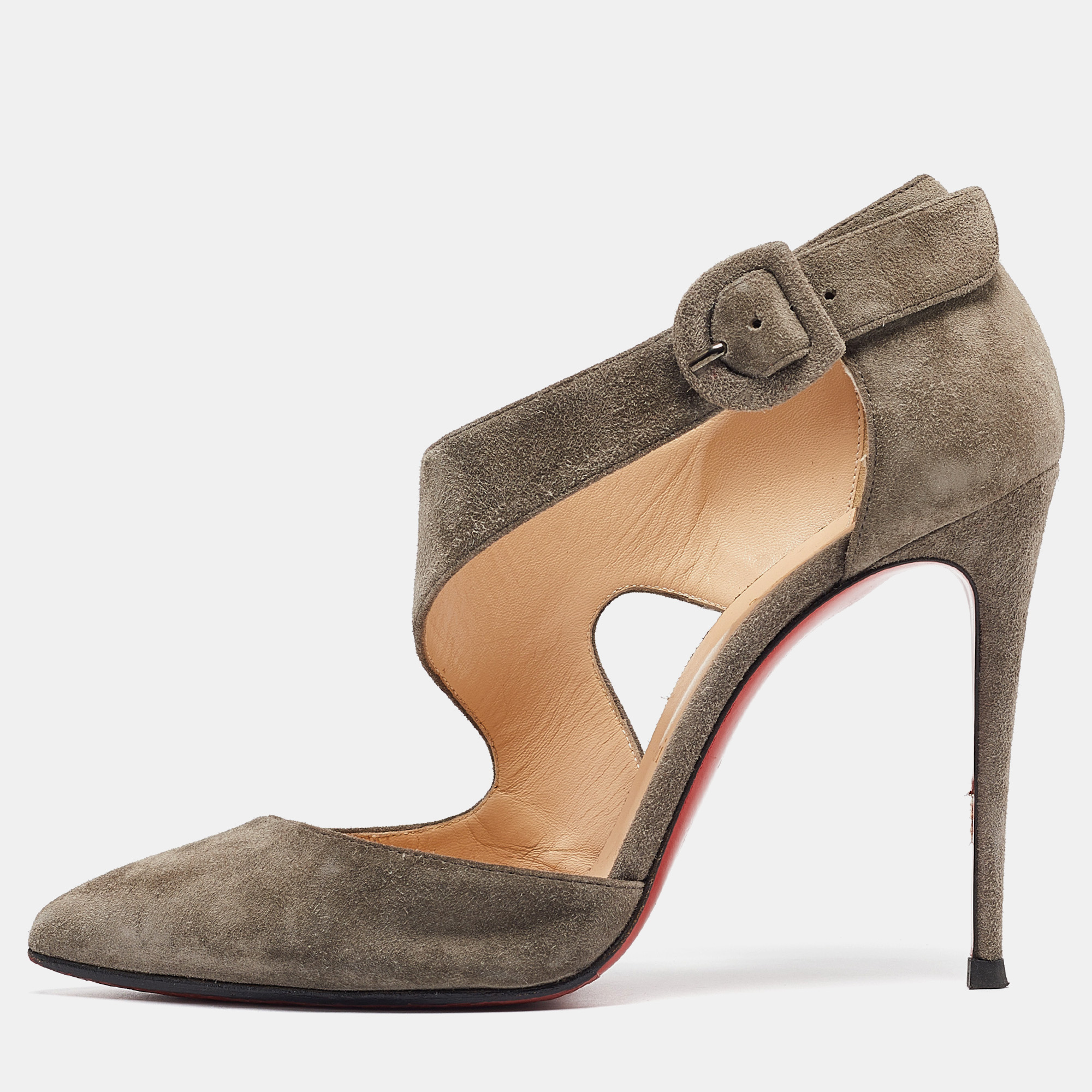 Christian Louboutin Grey Suede Sharpeta Ankle Strap Pumps Size 39