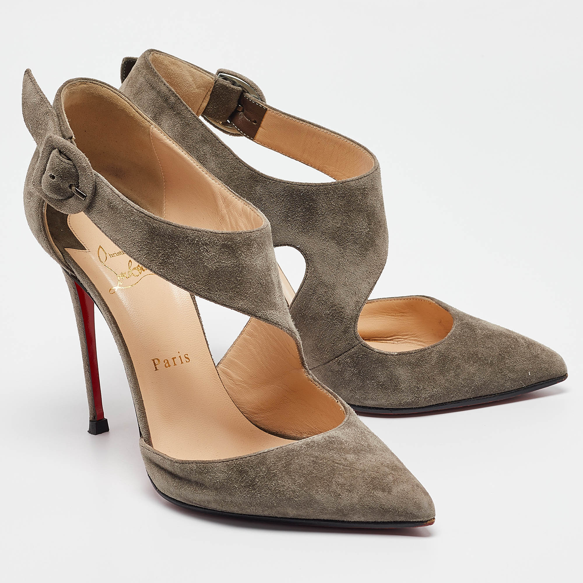 Christian Louboutin Grey Suede Sharpeta Ankle Strap Pumps Size 39