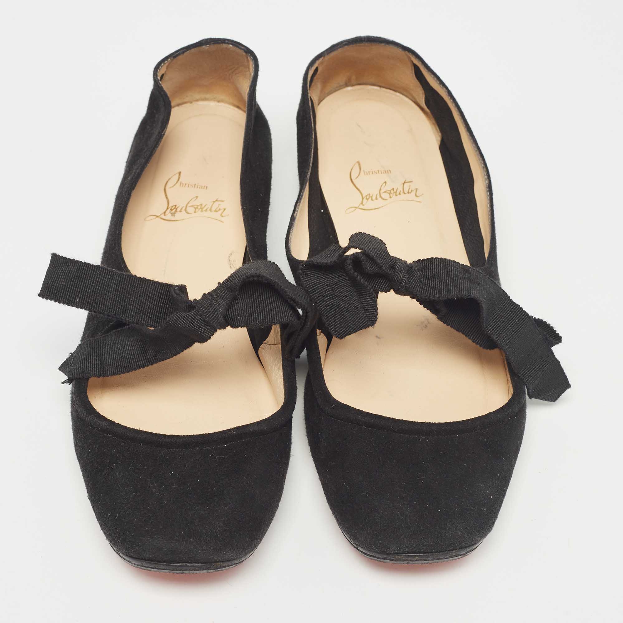 Christian Louboutin Black Suede Bow Tie Ballet Flats Size 35.5