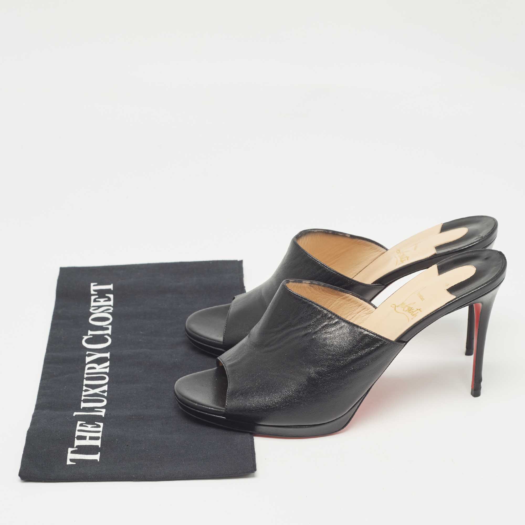 Christian Louboutin Black Leather Pigamule Sandals Size 40