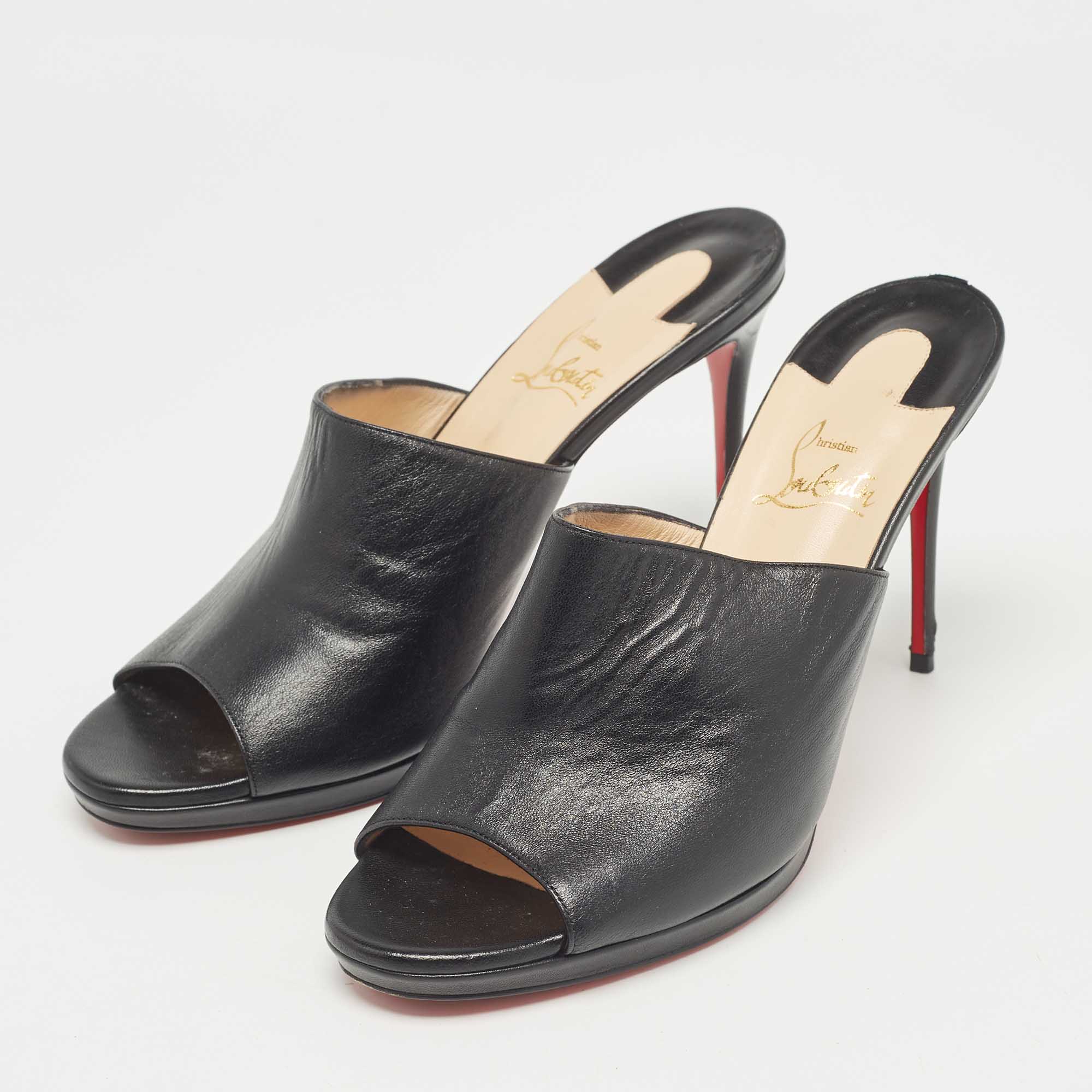 Christian Louboutin Black Leather Pigamule Sandals Size 40