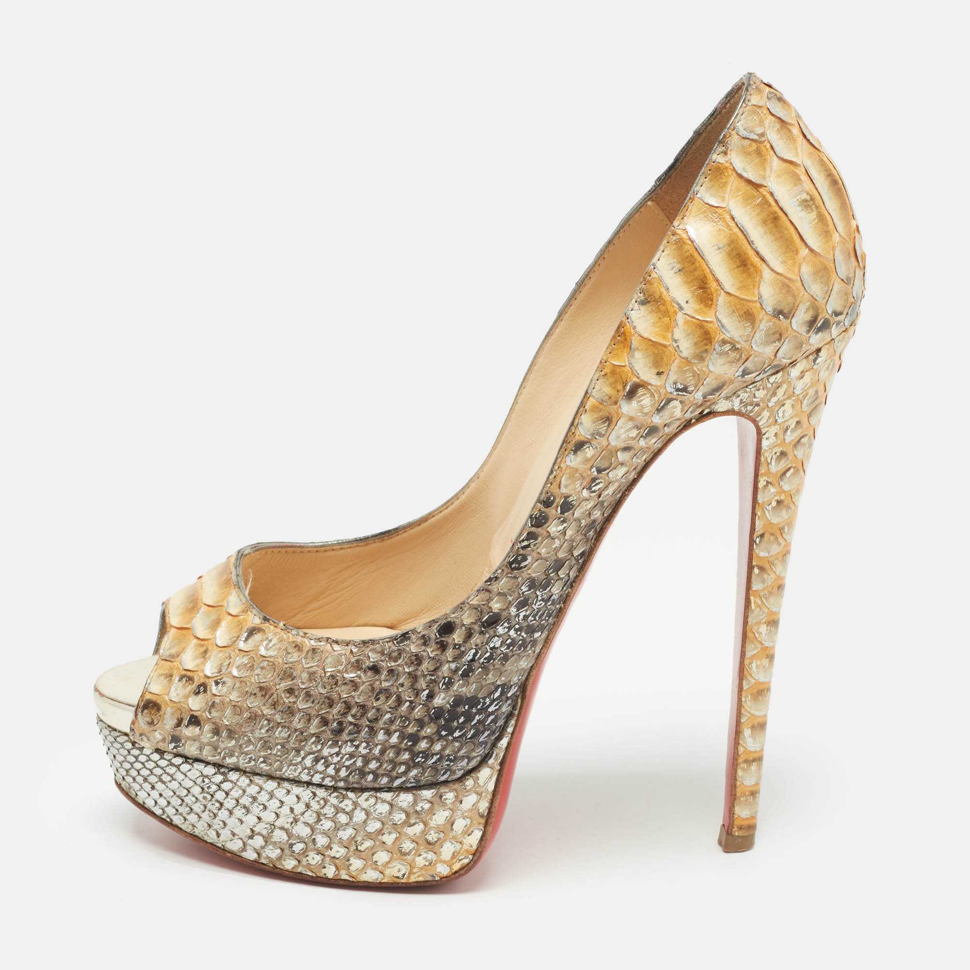 Christian Louboutin Multicolor Python Leather Lady Peep Platform Pumps Size 37