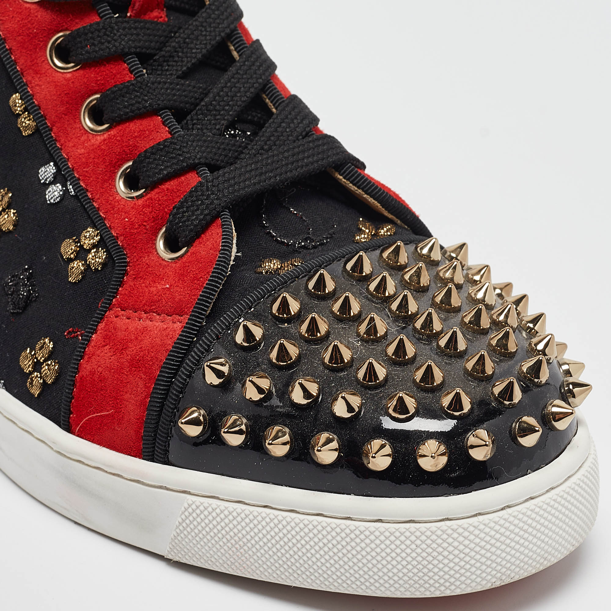 Christian Louboutin Multicolor Fabric And Patent Leather Lou Spike Orlato High Top Sneakers Size 39.5