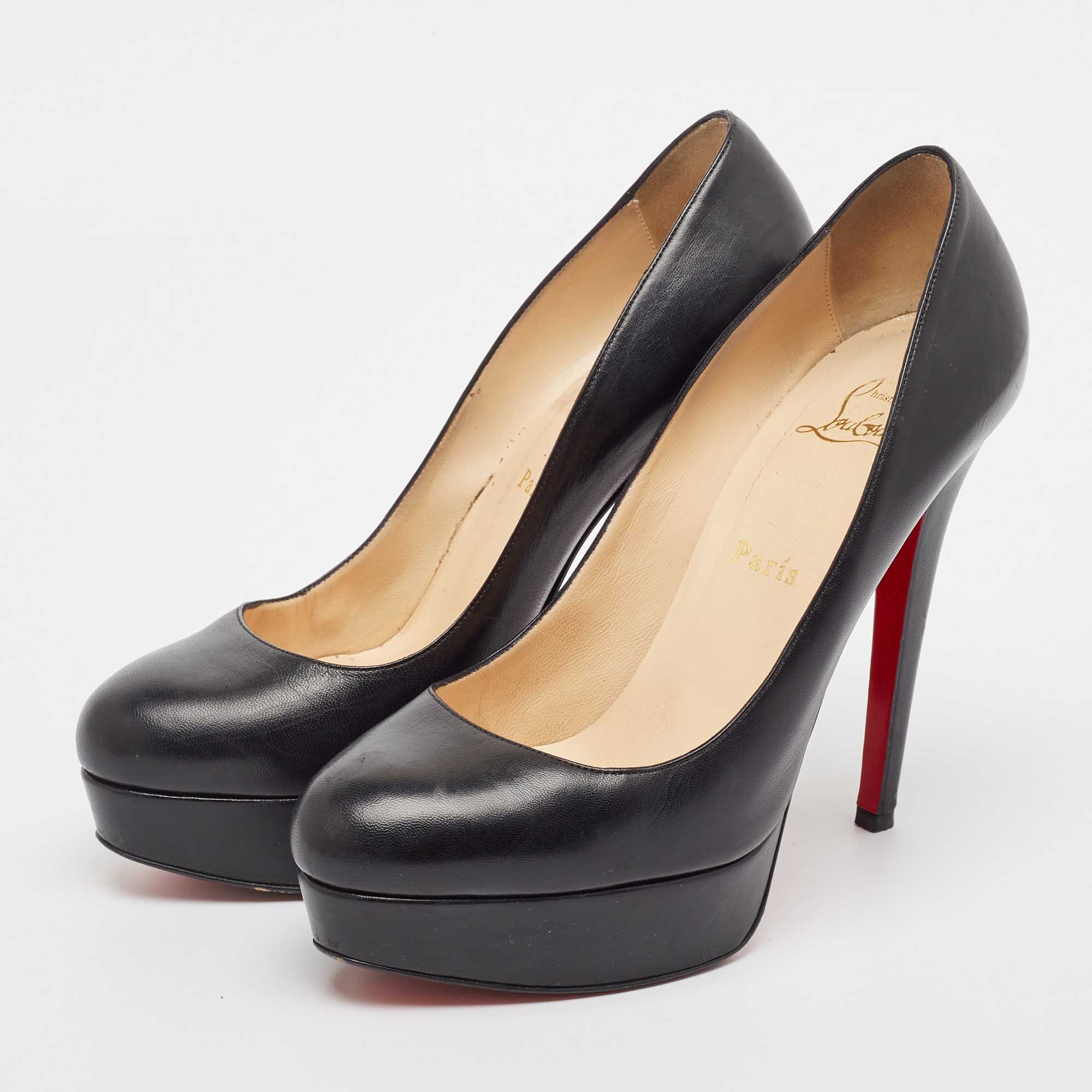 Christian Louboutin Black Leather Bianca Platform Pumps 39.5