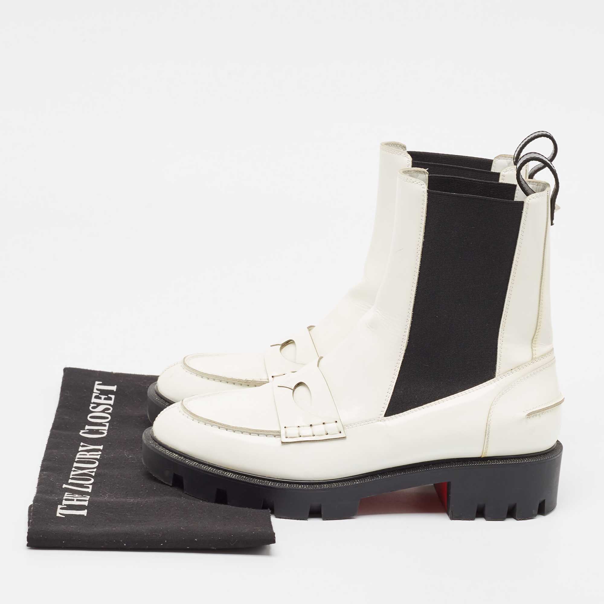 Christian Louboutin White Patent Leather Montezu Ankle Length Boots Size 38