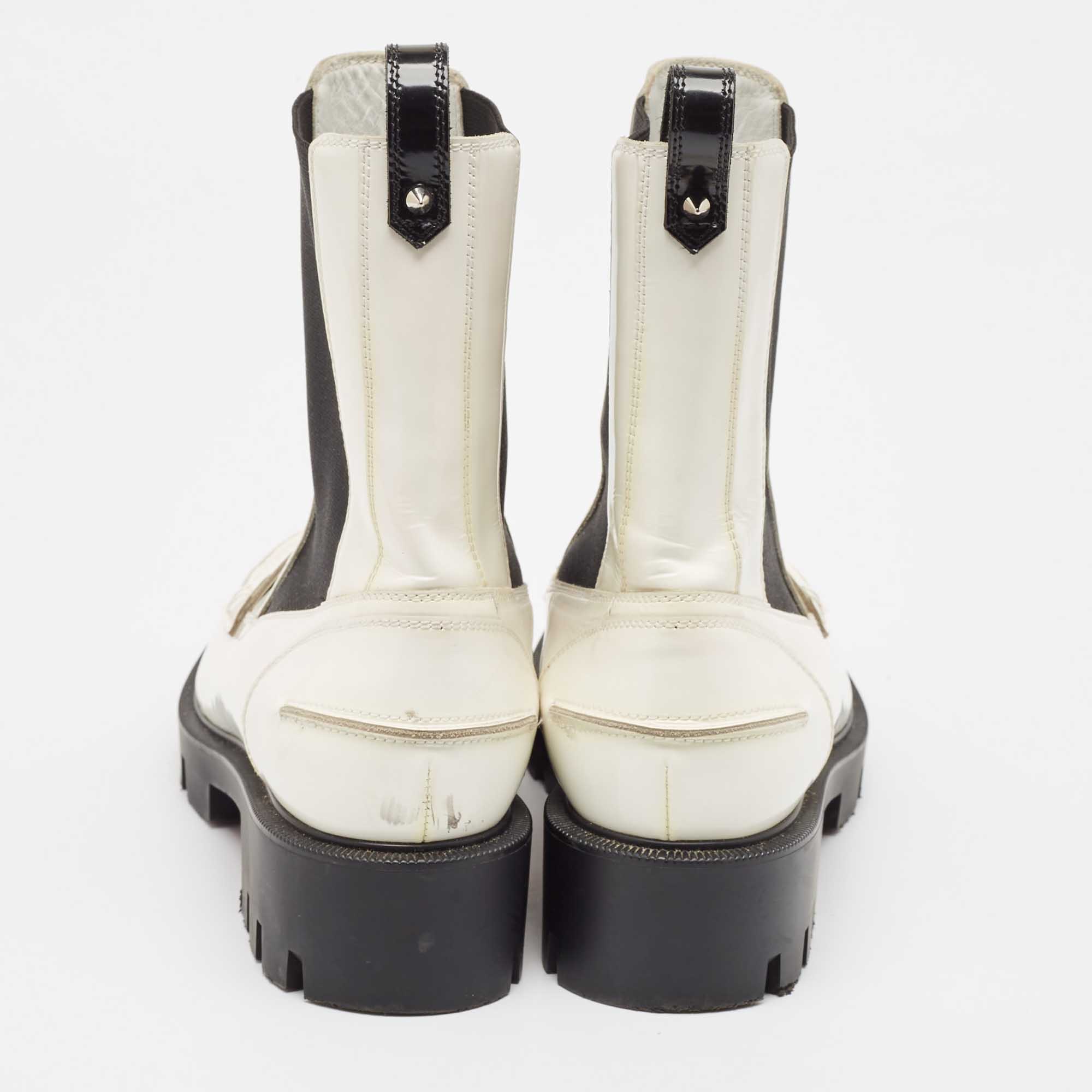 Christian Louboutin White Patent Leather Montezu Ankle Length Boots Size 38