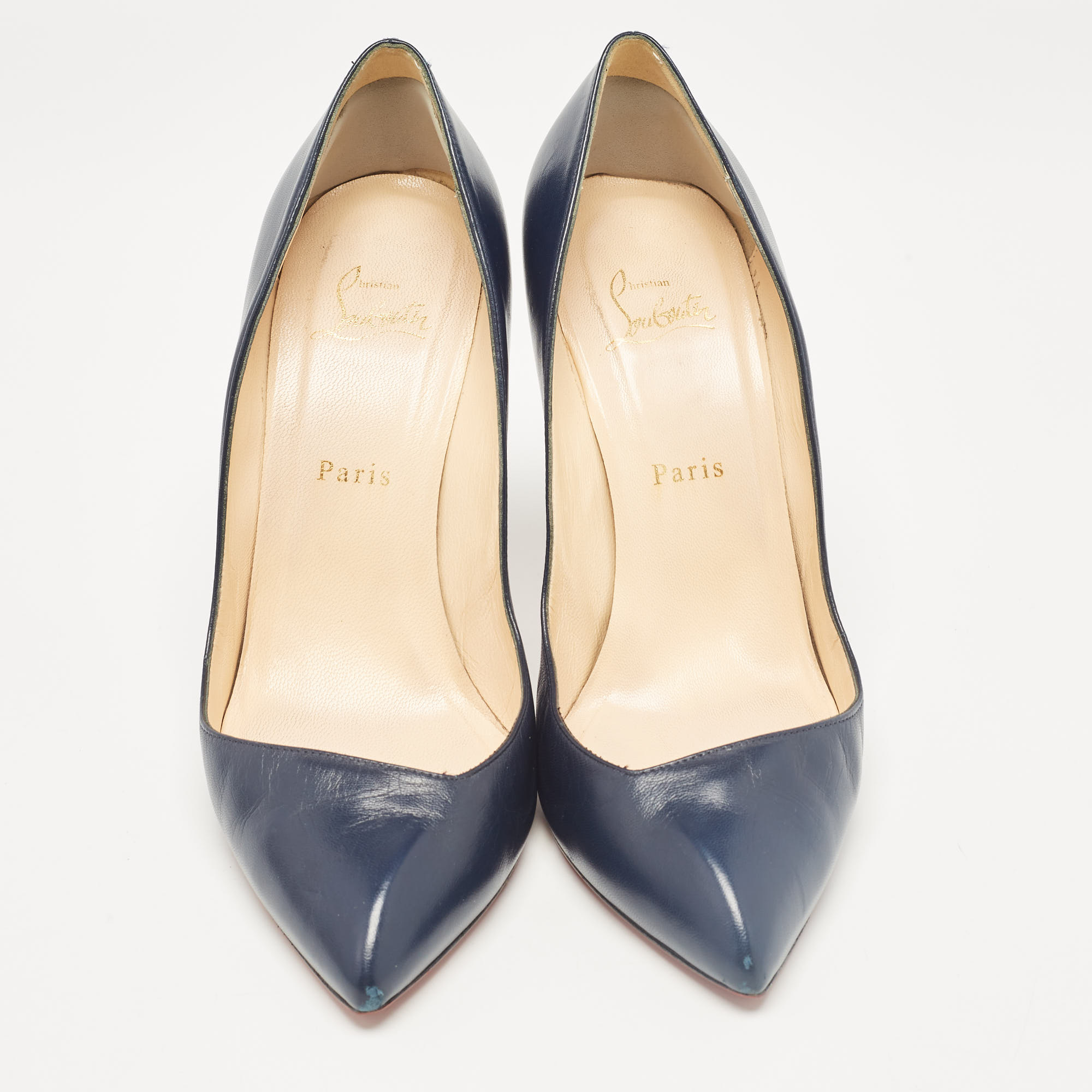 Christian Louboutin Navy Blue Leather Corneille Pumps Size 40.5