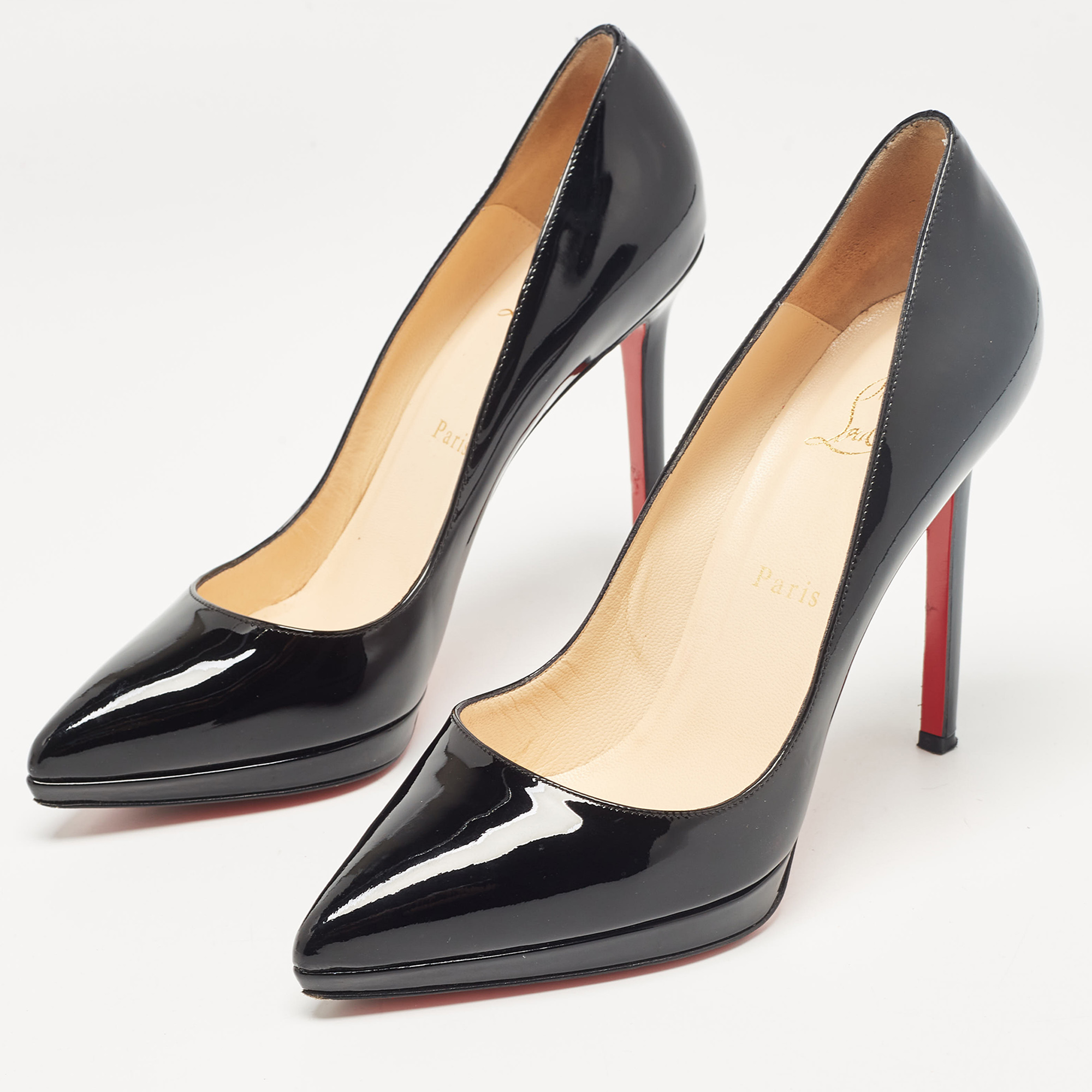 Christian Louboutin Black Patent Leather Pigalle Plato Pumps Size 39.5