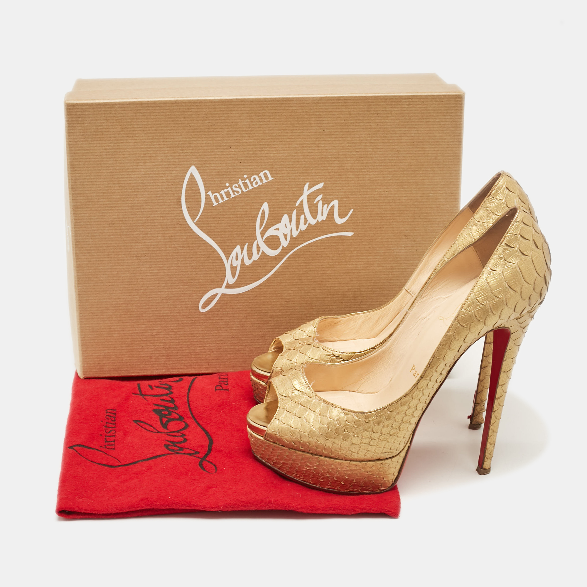 Christian Louboutin Gold Python Lady Peep Pumps Size 37