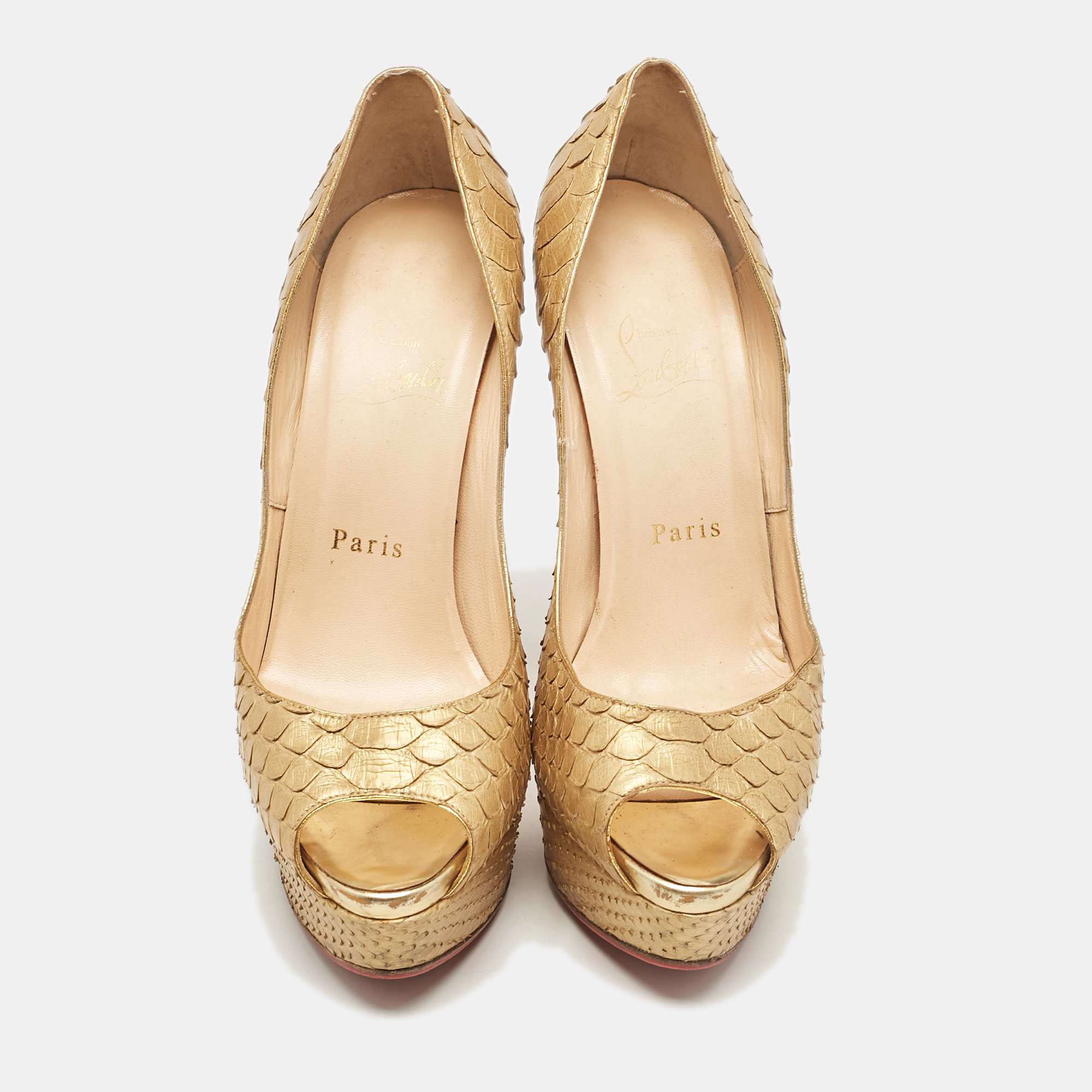 Christian Louboutin Gold Python Lady Peep Pumps Size 37