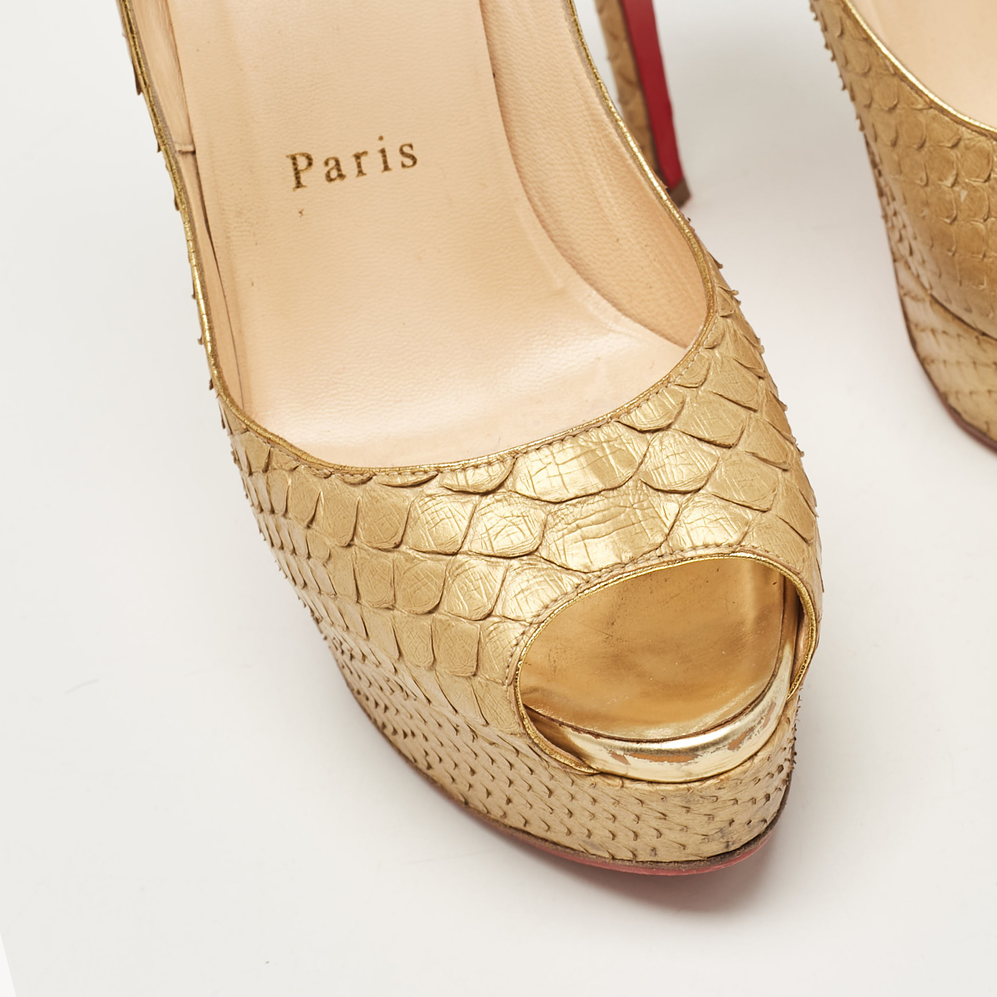 Christian Louboutin Gold Python Lady Peep Pumps Size 37