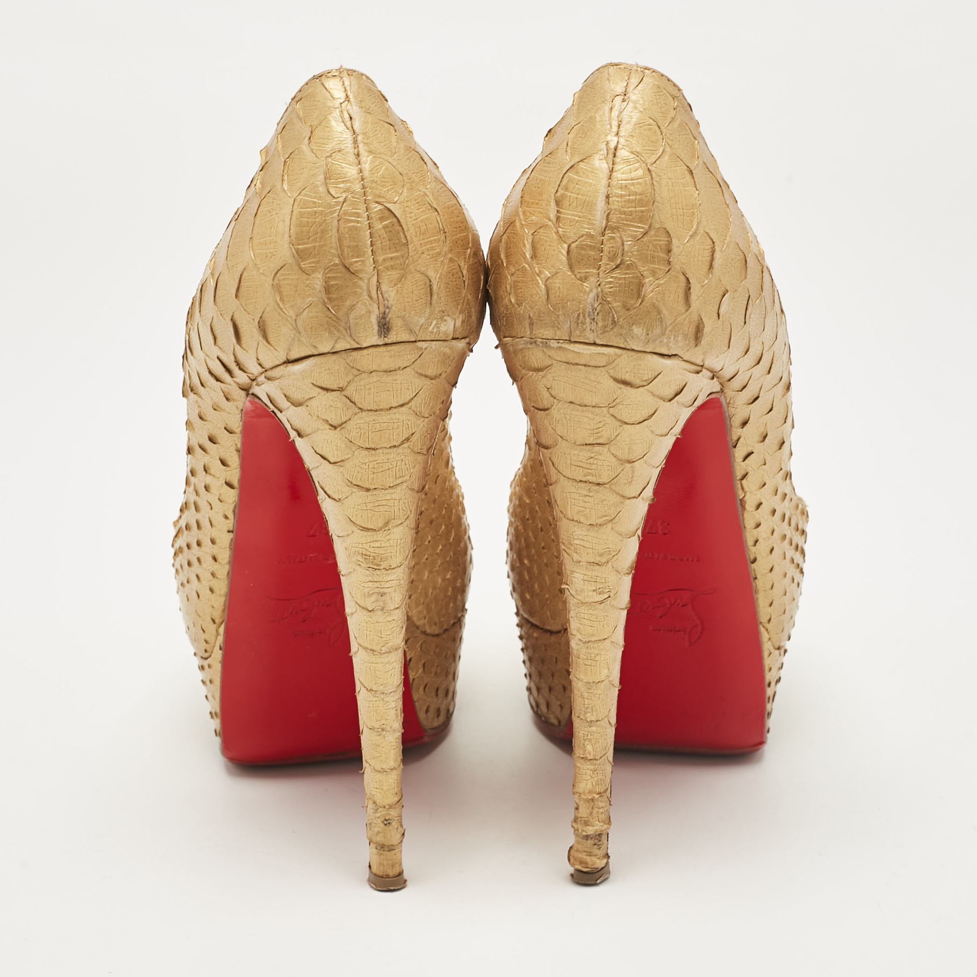 Christian Louboutin Gold Python Lady Peep Pumps Size 37