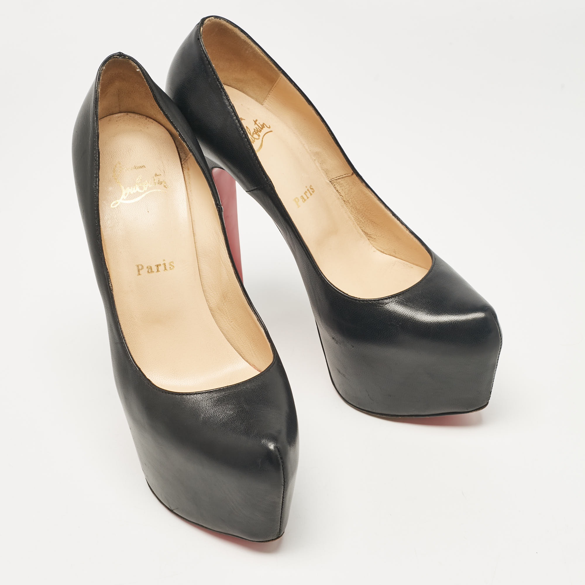 Christian Louboutin Black Leather Daffodile Platform Pumps Size 38.5