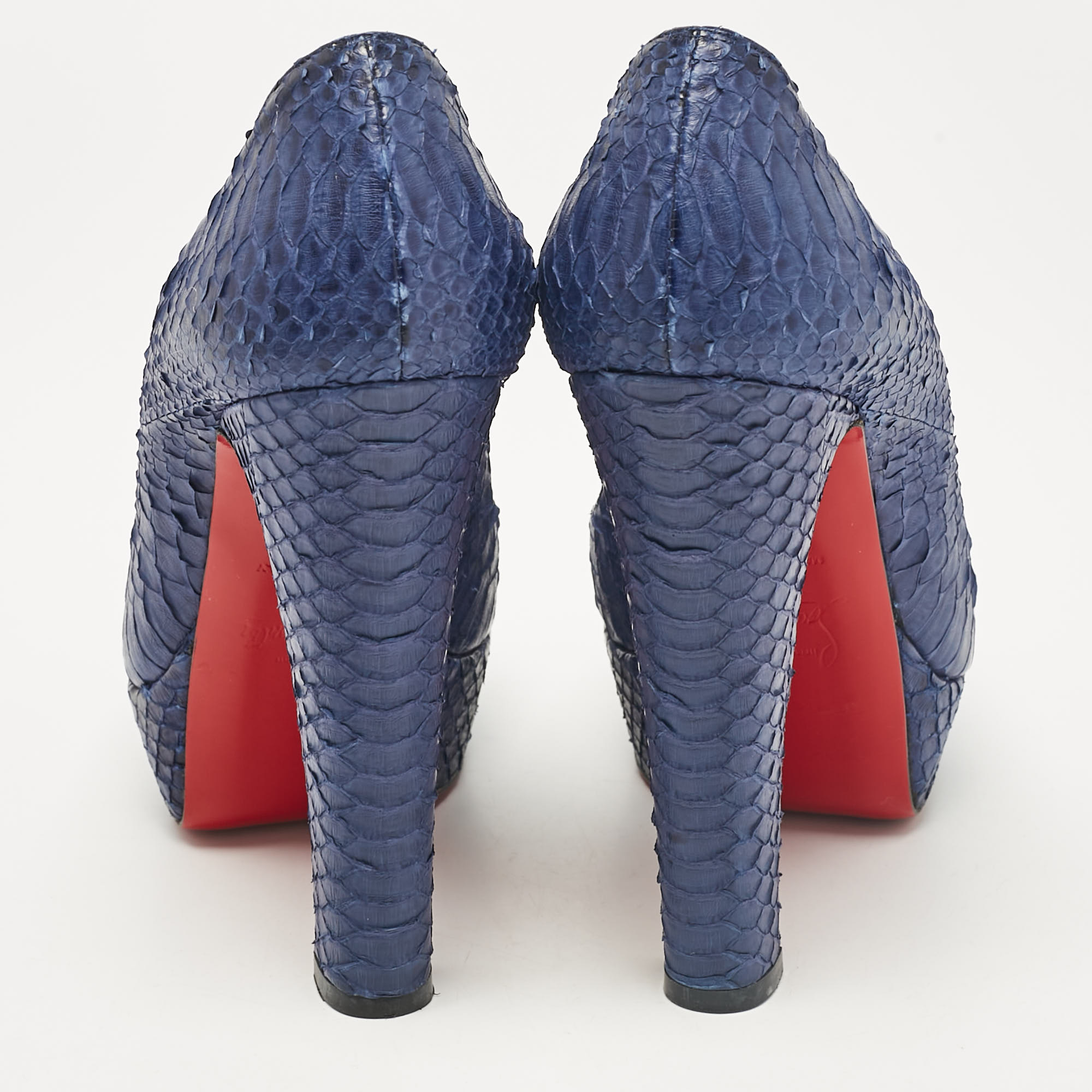 Christian Louboutin Blue Python Leather Lady Peep Peep Toe Pumps Size 37