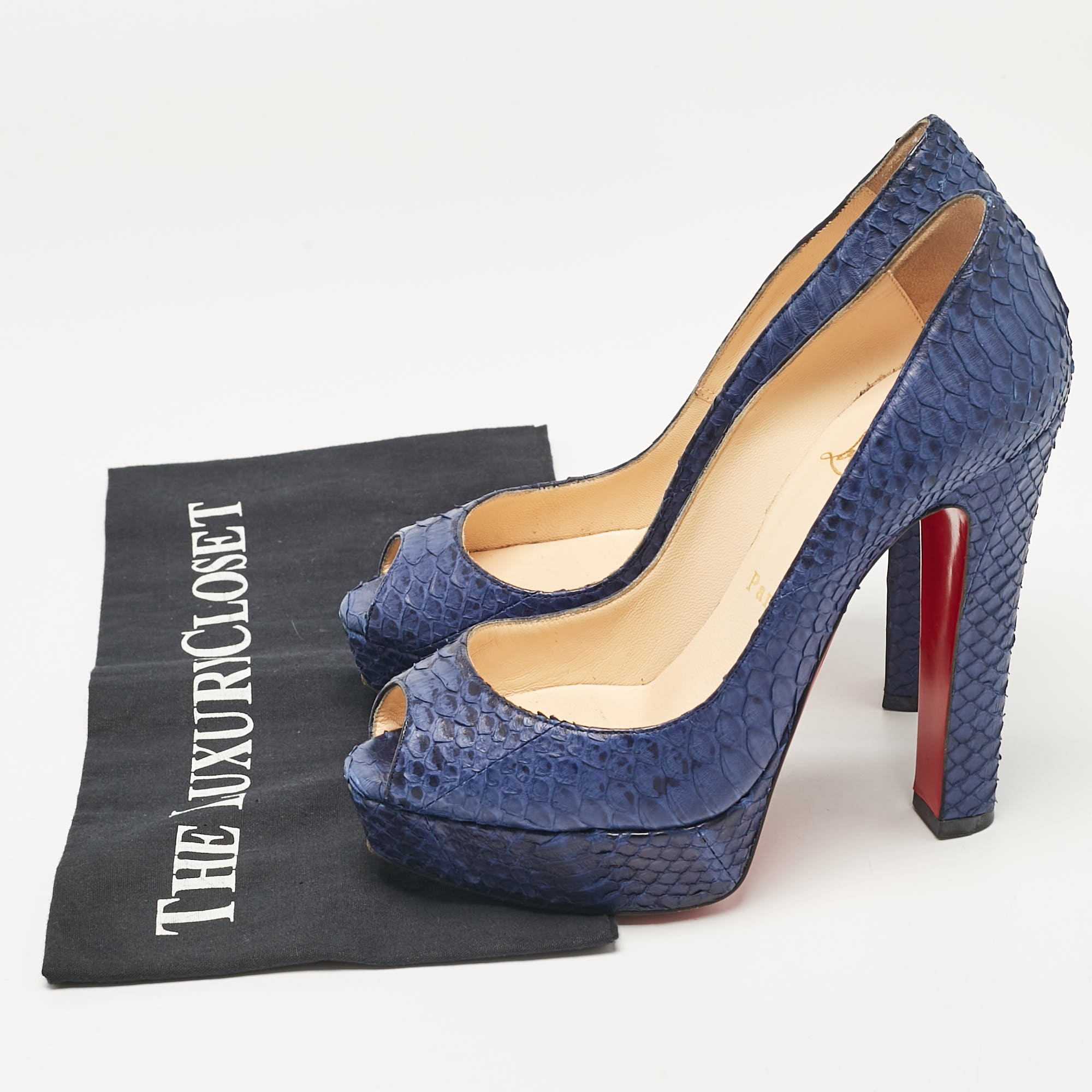 Christian Louboutin Blue Python Leather Lady Peep Peep Toe Pumps Size 37