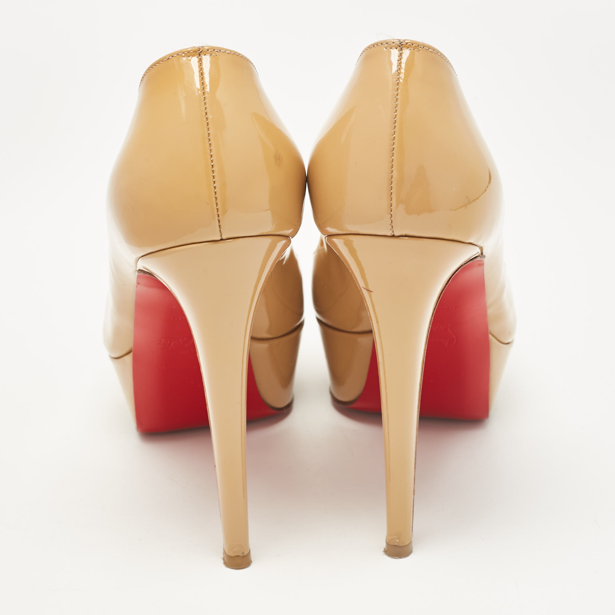 Christian Louboutin Beige Patent Bianca Platform Pumps Size 38