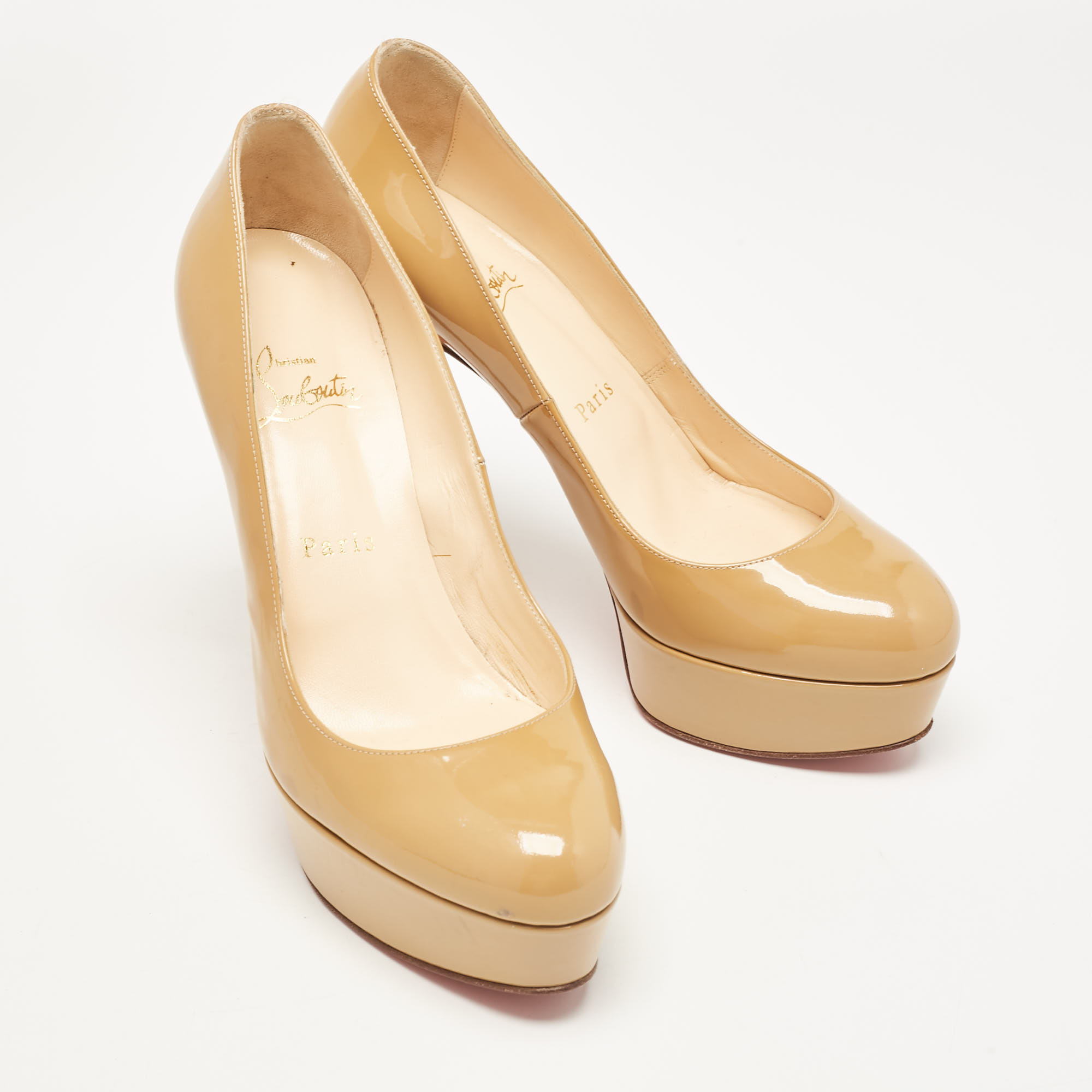 Christian Louboutin Beige Patent Bianca Platform Pumps Size 38