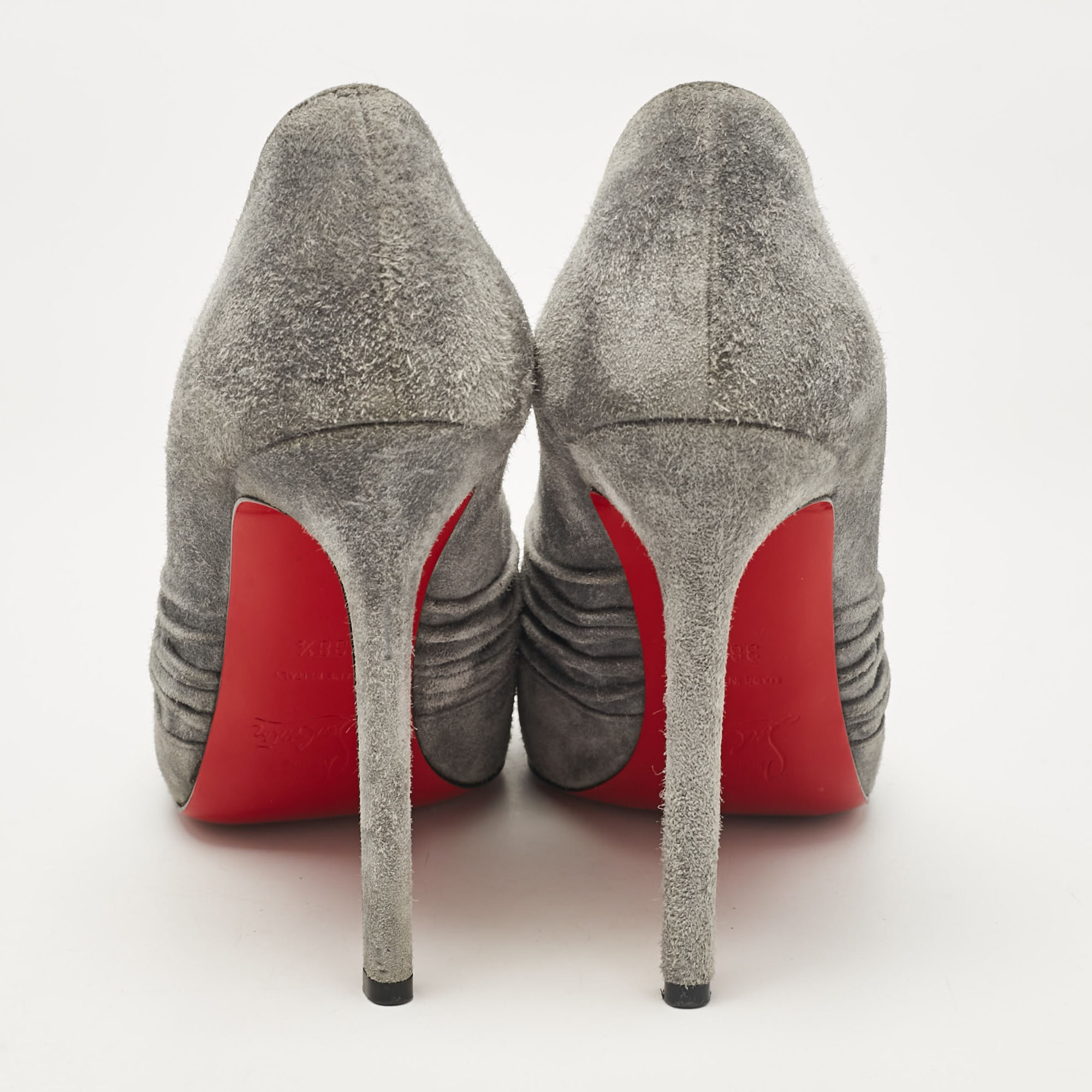 Christian Louboutin Grey Suede Lady Gres Peep Toe Pumps Size 38.5