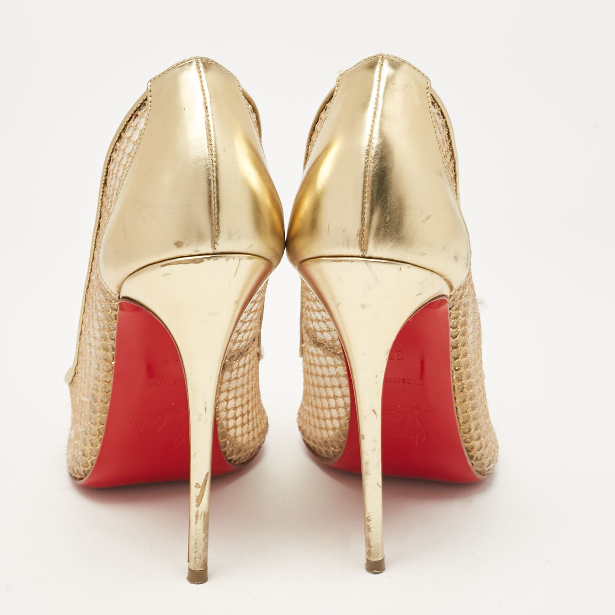 Christian Louboutin Gold Leather And Mesh Follies Resille Pumps Size 37