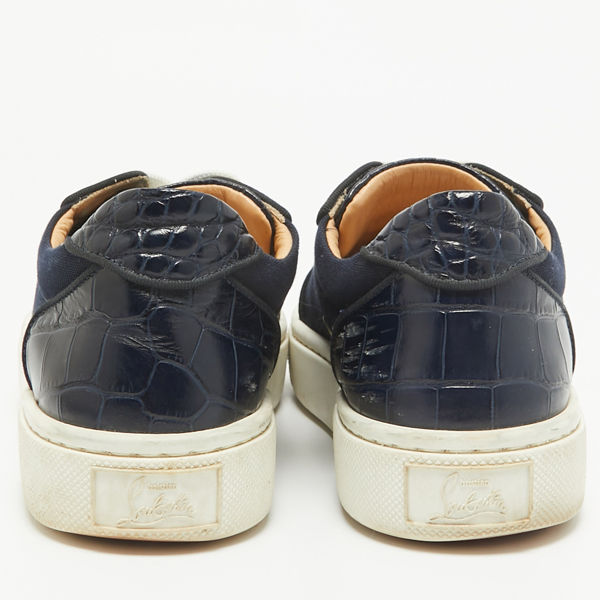 Christian Louboutin Navy Blue Canvas And Crocodile Leather Louis Sneakers Size 37.5