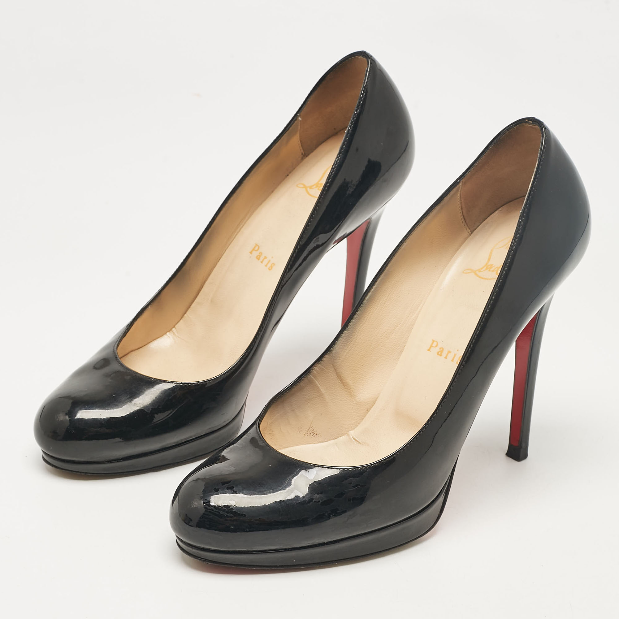 Christian Louboutin Black Patent Leather Simple Pumps Size 37