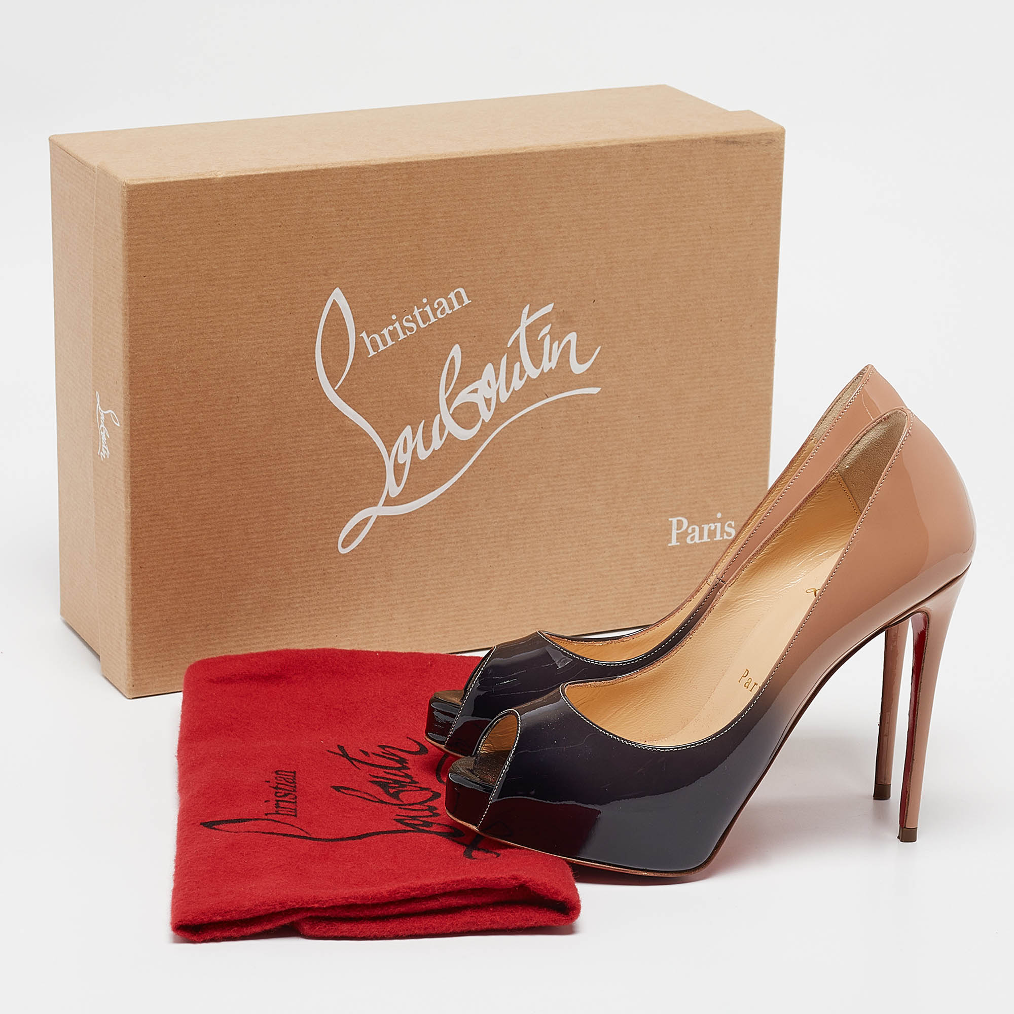 Christian Louboutin Beige Patent Leather Very Prive Peep Toe Pumps Size 34