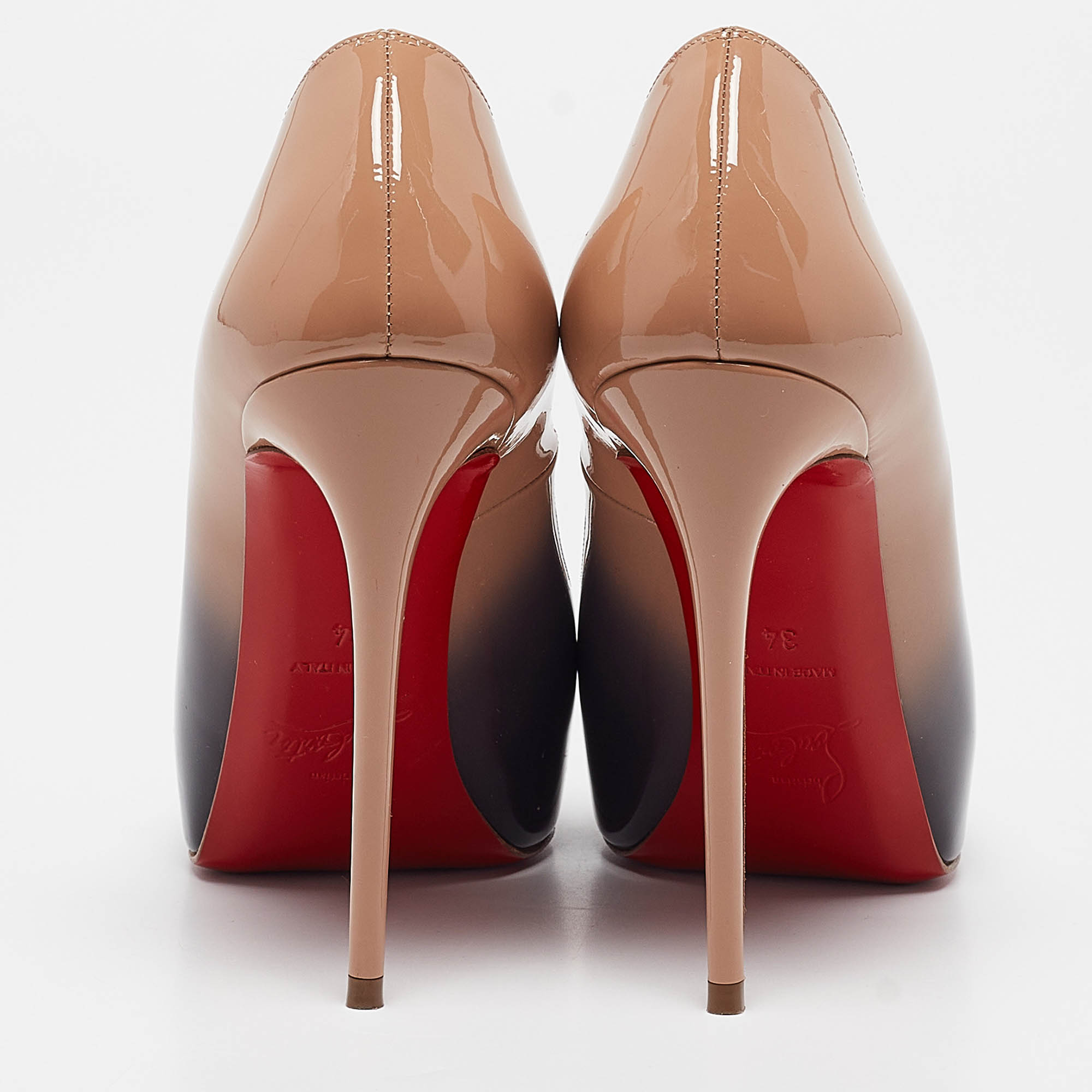 Christian Louboutin Beige Patent Leather Very Prive Peep Toe Pumps Size 34